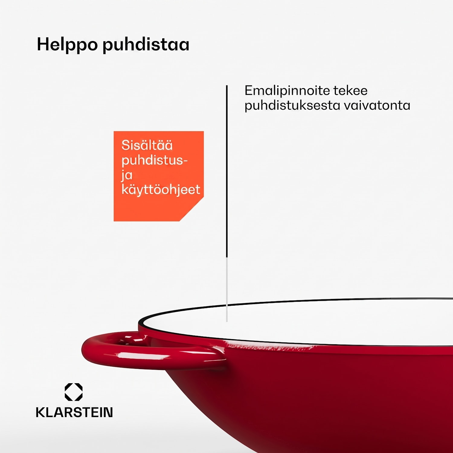 Klarstein Jersey Wok valurauta emaloitu pyöreä kaksi kahvaa kansi uuninkestävä kaikille liesityypeille Punainen