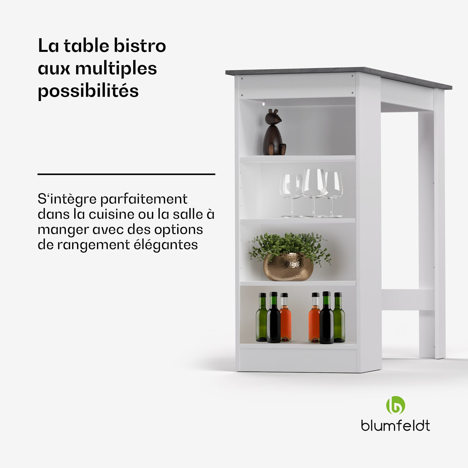 Erskine table de bar comptoir table home bar 3 niveaux design moderne Blanc / Gris