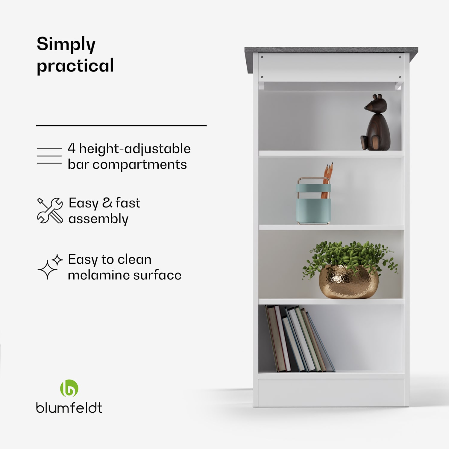 Erskine, bárasztal, álló asztal, házi bár, 3 szint, modern kialakítás Fehér / Szürke