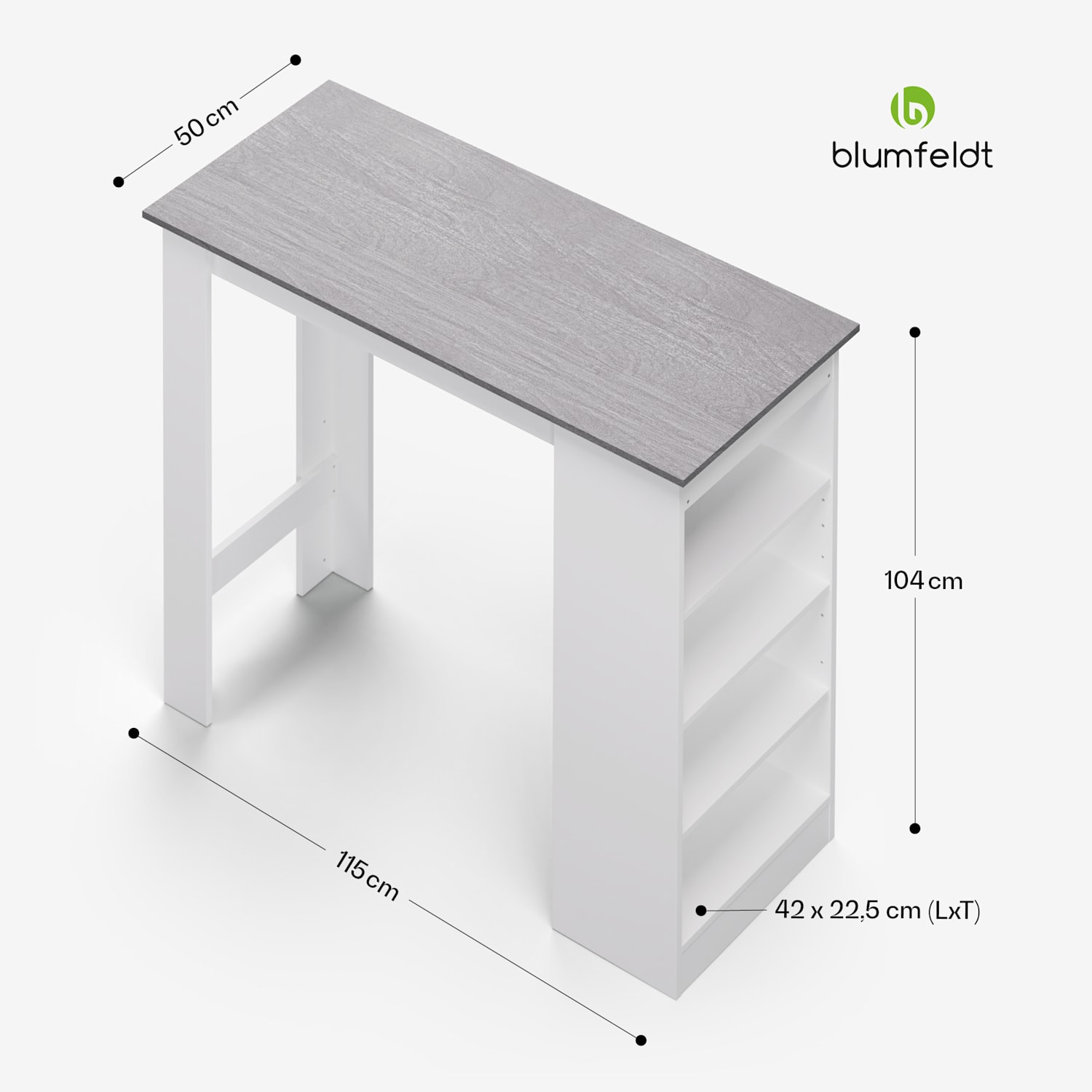 Erskine, bárasztal, álló asztal, házi bár, 3 szint, modern kialakítás Fehér / Szürke