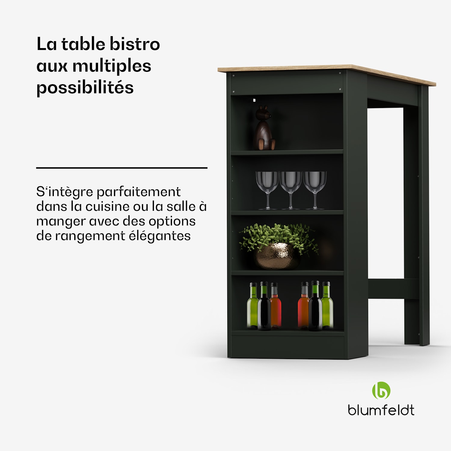 Erskine table de bar comptoir table home bar 3 niveaux design moderne Anthracite / Chêne