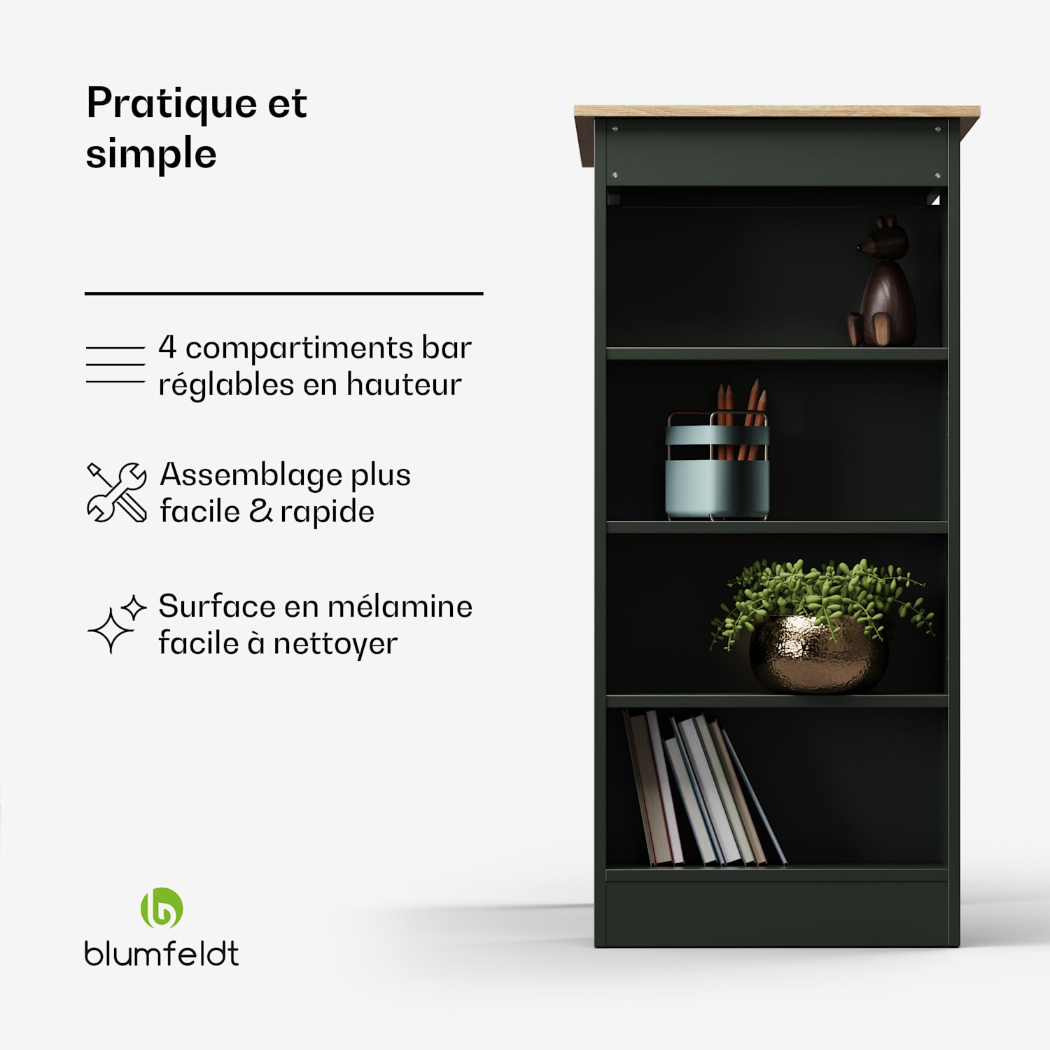 Erskine table de bar comptoir table home bar 3 niveaux design moderne Anthracite / Chêne