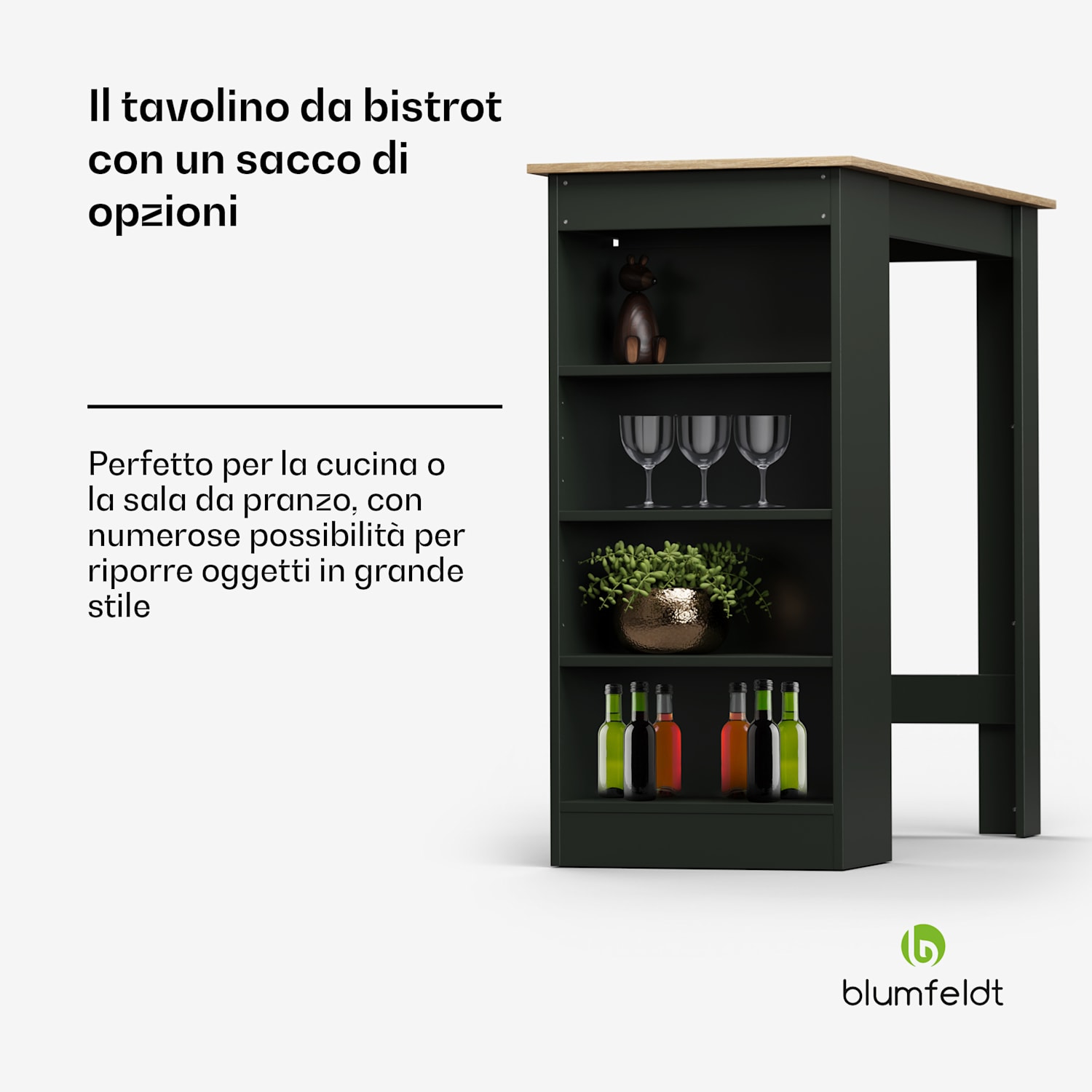 Erskine - Tavolino da bar, tavolino da bistrot, minibar, 3 ripiani, design moderno Antracite / Rovere