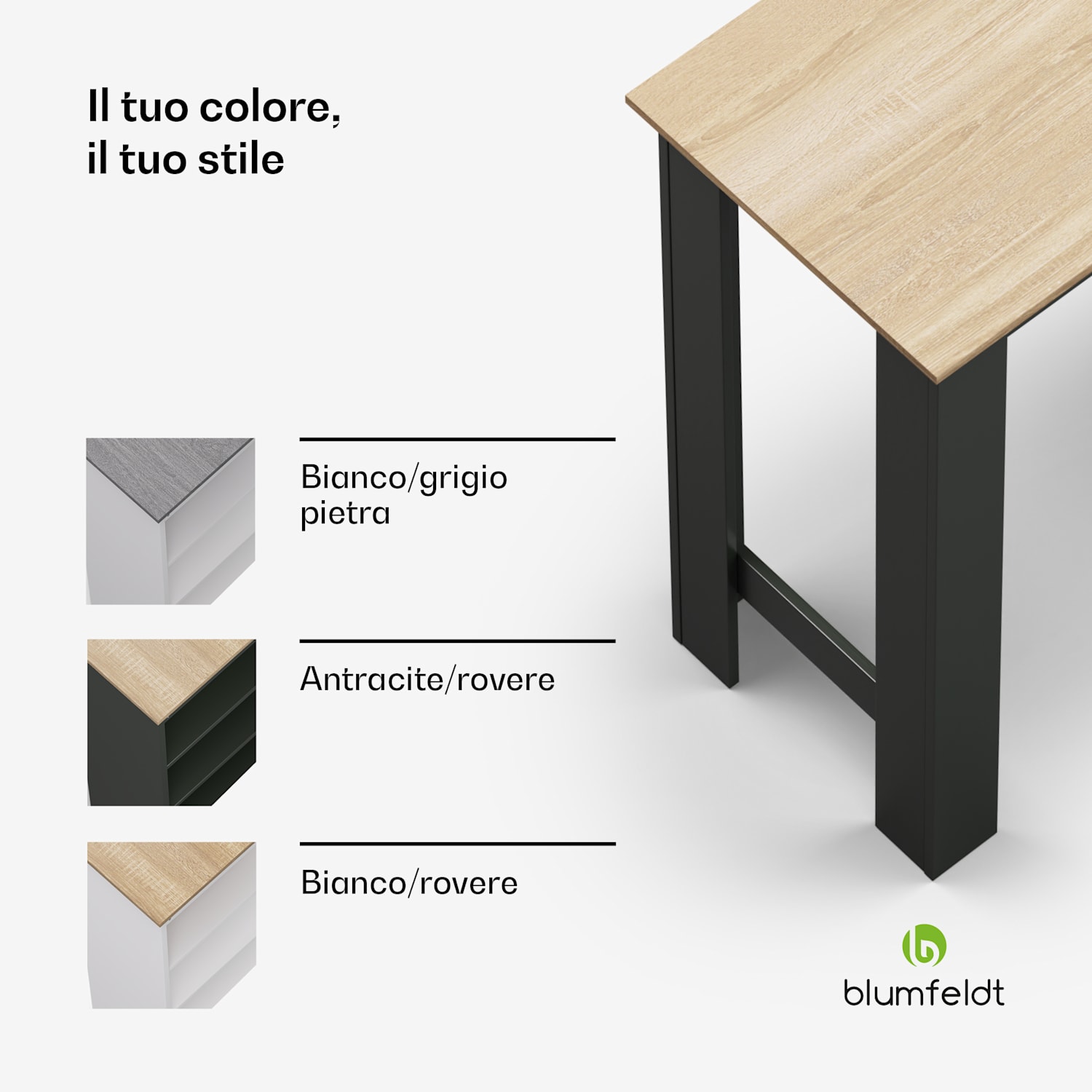 Erskine - Tavolino da bar, tavolino da bistrot, minibar, 3 ripiani, design moderno Antracite / Rovere