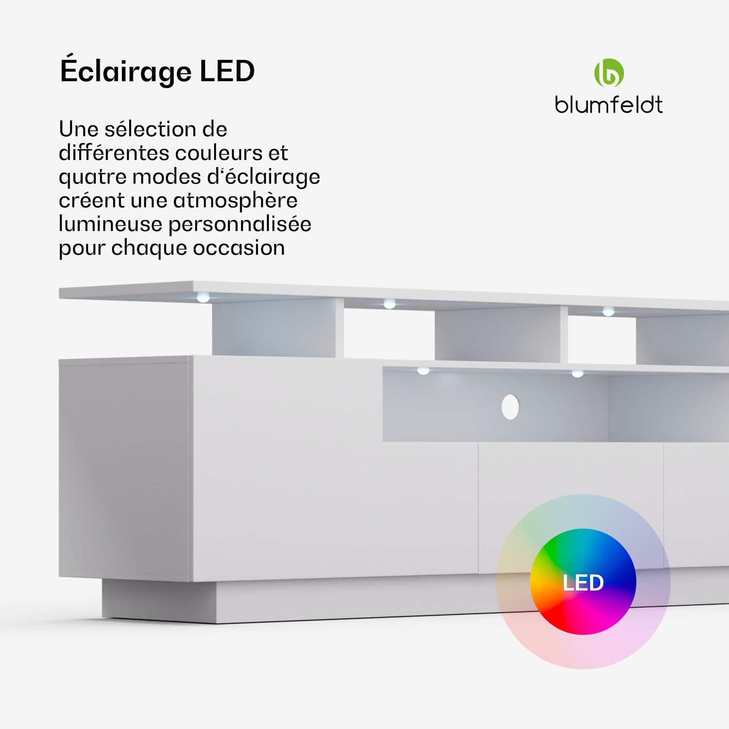 Meuble TV lowboard Perth 150 x 35 x 50 cm, LED 150 x 35 x 50 cm | Blanc