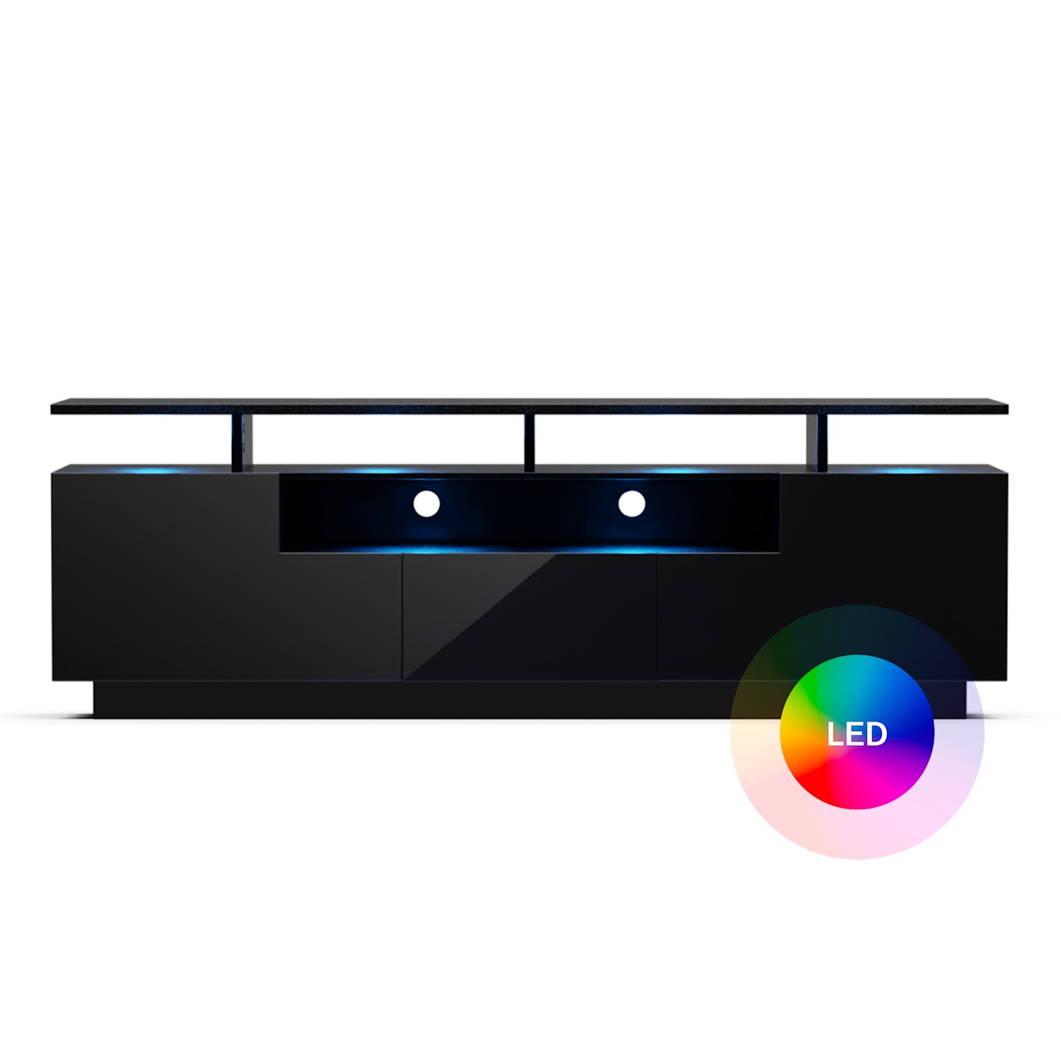 Perth Lowboard, TV skříňka, 150 x 35 x 50 cm, LED 150 x 35 x 50 cm | Černá