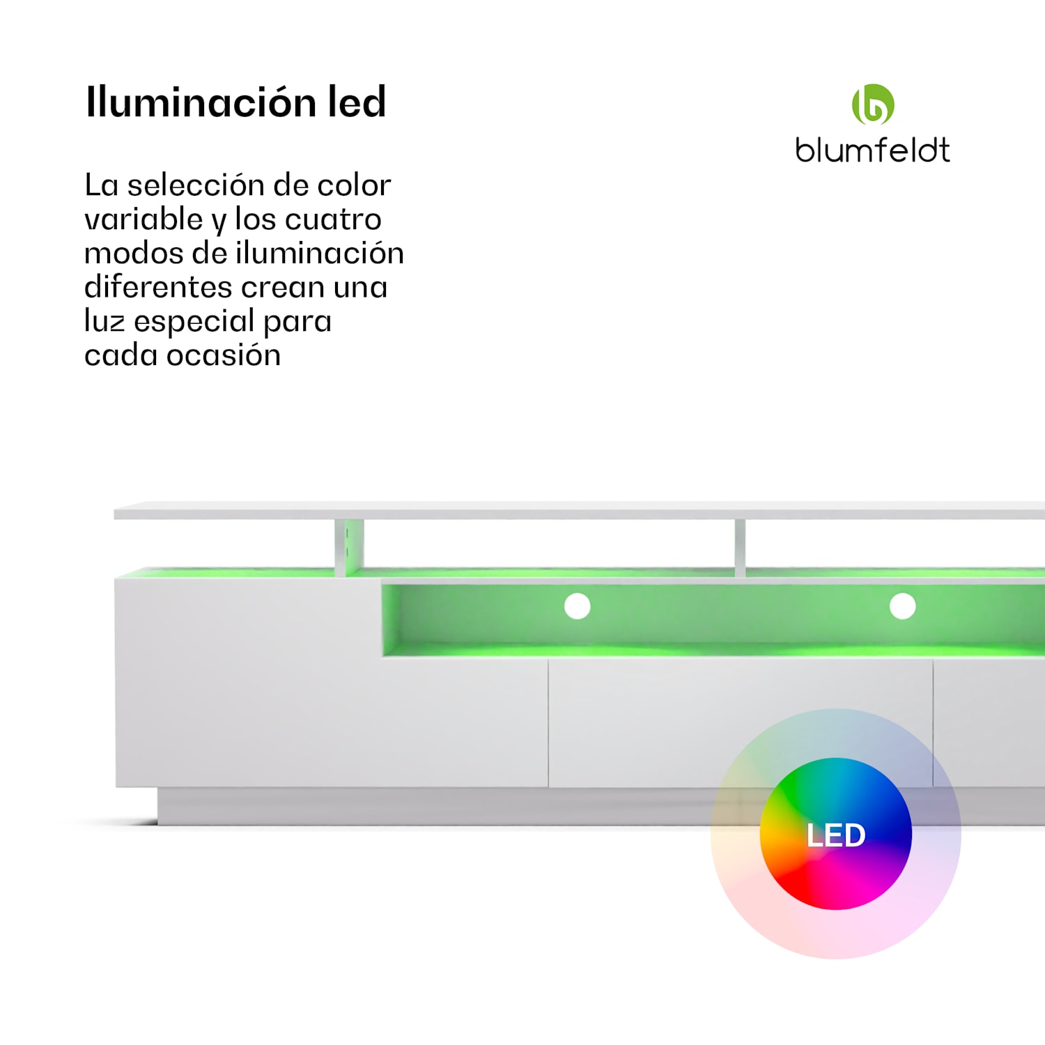  Mueble bajo para TV  Perth  LED 3 estantes blancos, 195 x 44 x 50 cm, LED dimensiones | Blanco
