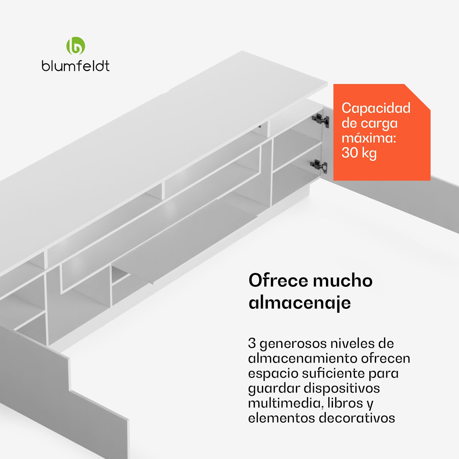  Mueble bajo para TV  Perth  LED 3 estantes blancos, 195 x 44 x 50 cm, LED dimensiones | Blanco