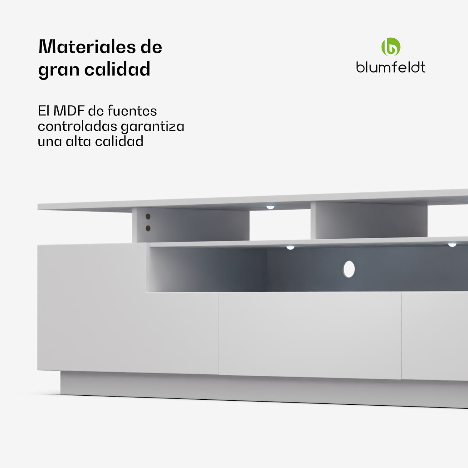  Mueble bajo para TV  Perth  LED 3 estantes blancos, 195 x 44 x 50 cm, LED dimensiones | Blanco