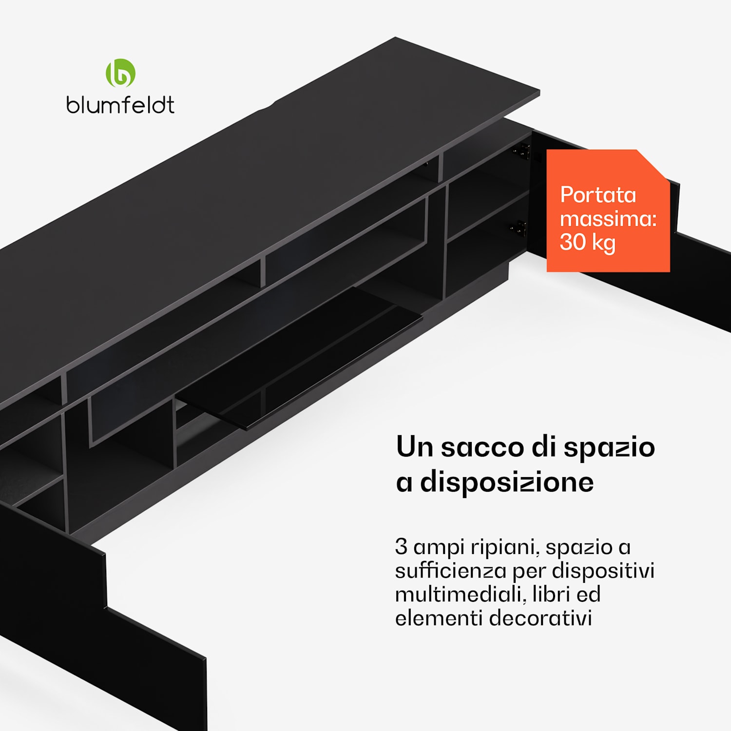 Perth - Lowboard, mobile porta TV, 195 x 44 x 50 cm, LED dimensioni | Nero