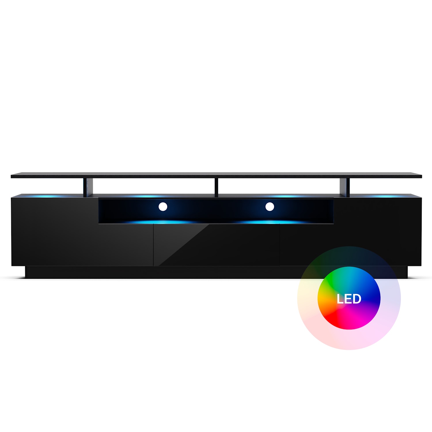 Perth Lowboard TV skříňka, 195 x 44 x 50 cm, LED rozměry | Černá