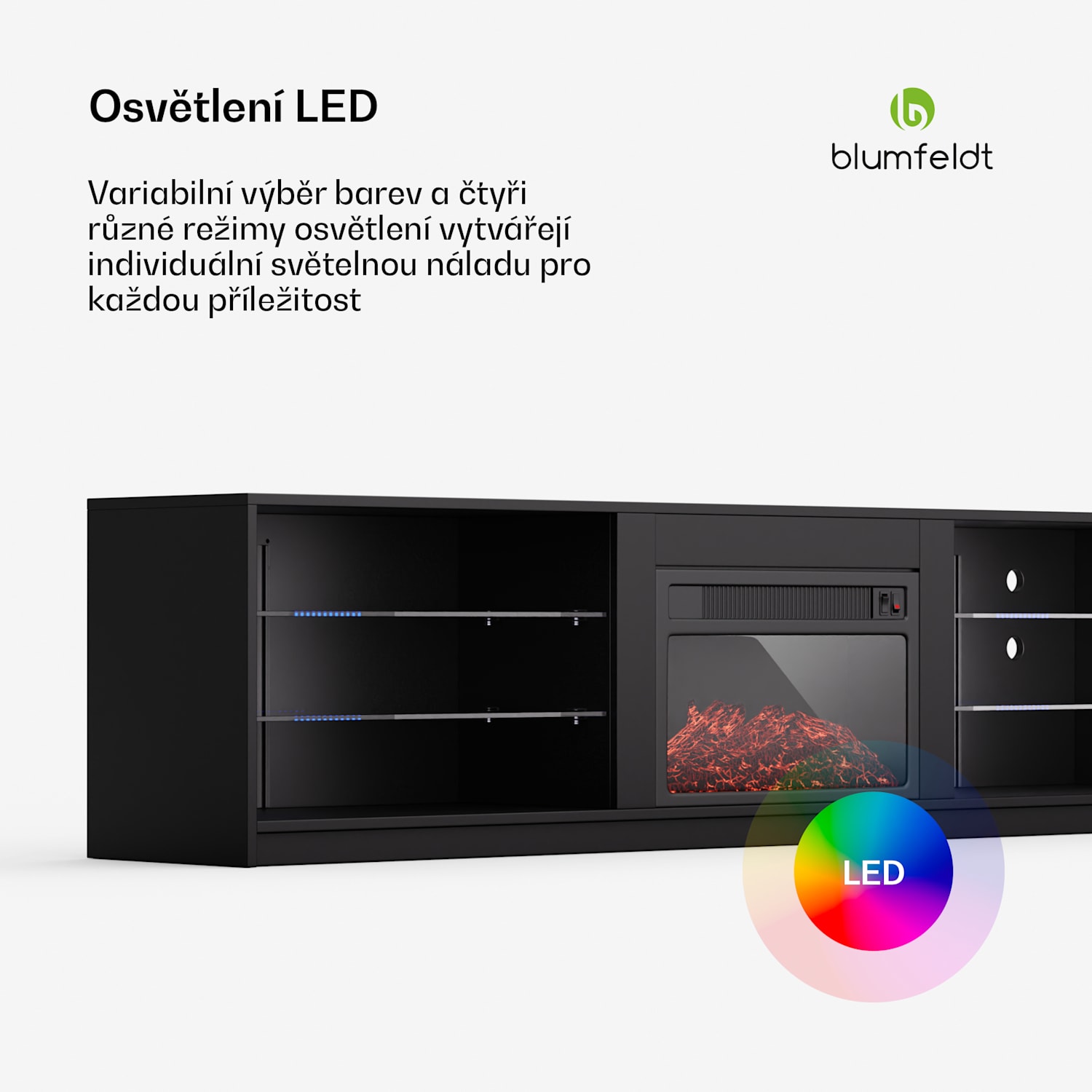 Perth Medium Lowboard TV skříňka s elektrickým krbem, 160 x 40 x 30 cm, LED 160 x 40 x 30 cm | Černá