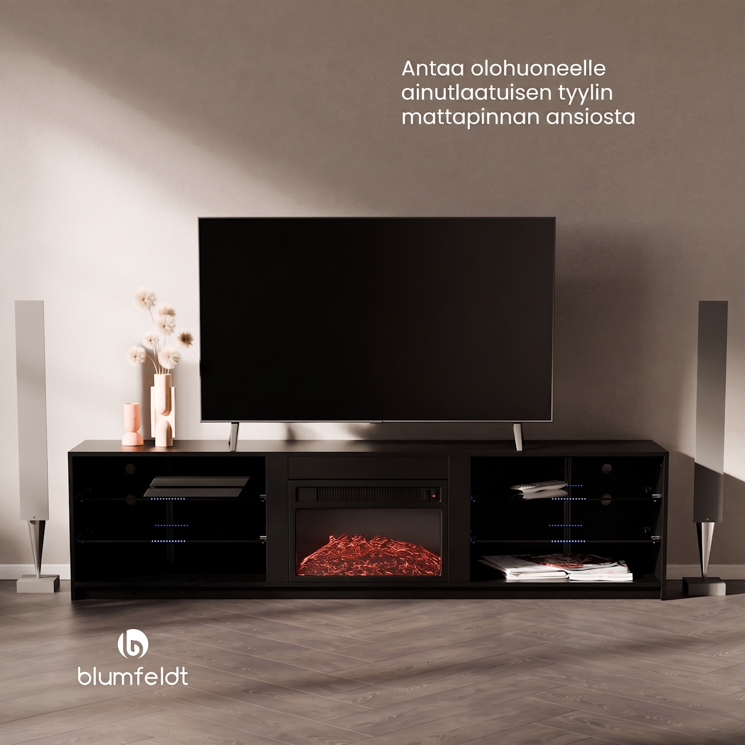 Perth Medium TV-taso televisiotaso sähkötakka, 160 x 40 x 30 cm, LED 160 x 40 x 30 cm | Musta