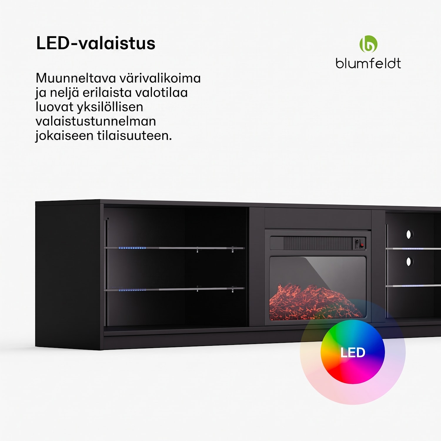 Perth Medium TV-taso televisiotaso sähkötakka, 160 x 40 x 30 cm, LED 160 x 40 x 30 cm | Musta