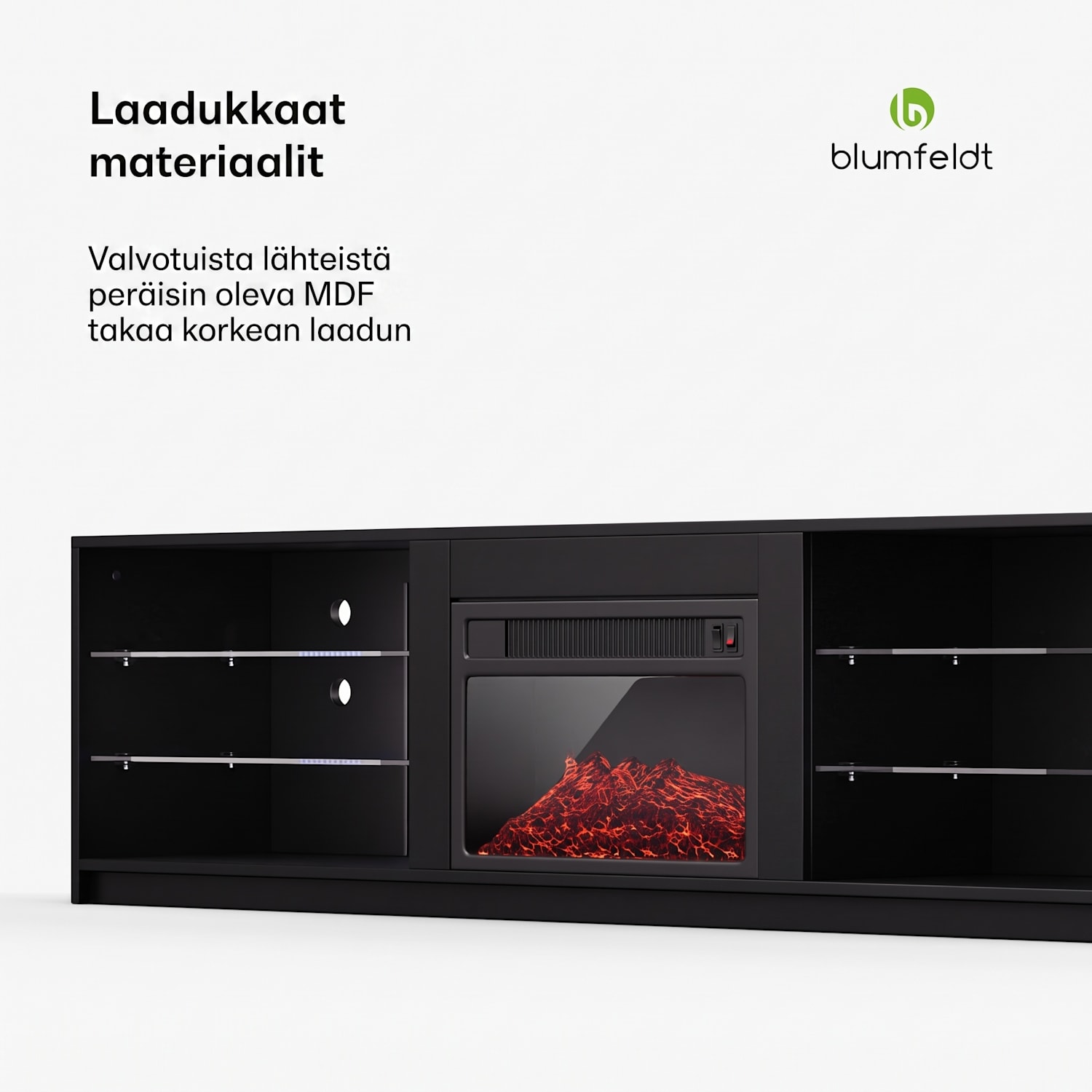 Perth Medium TV-taso televisiotaso sähkötakka, 160 x 40 x 30 cm, LED 160 x 40 x 30 cm | Musta