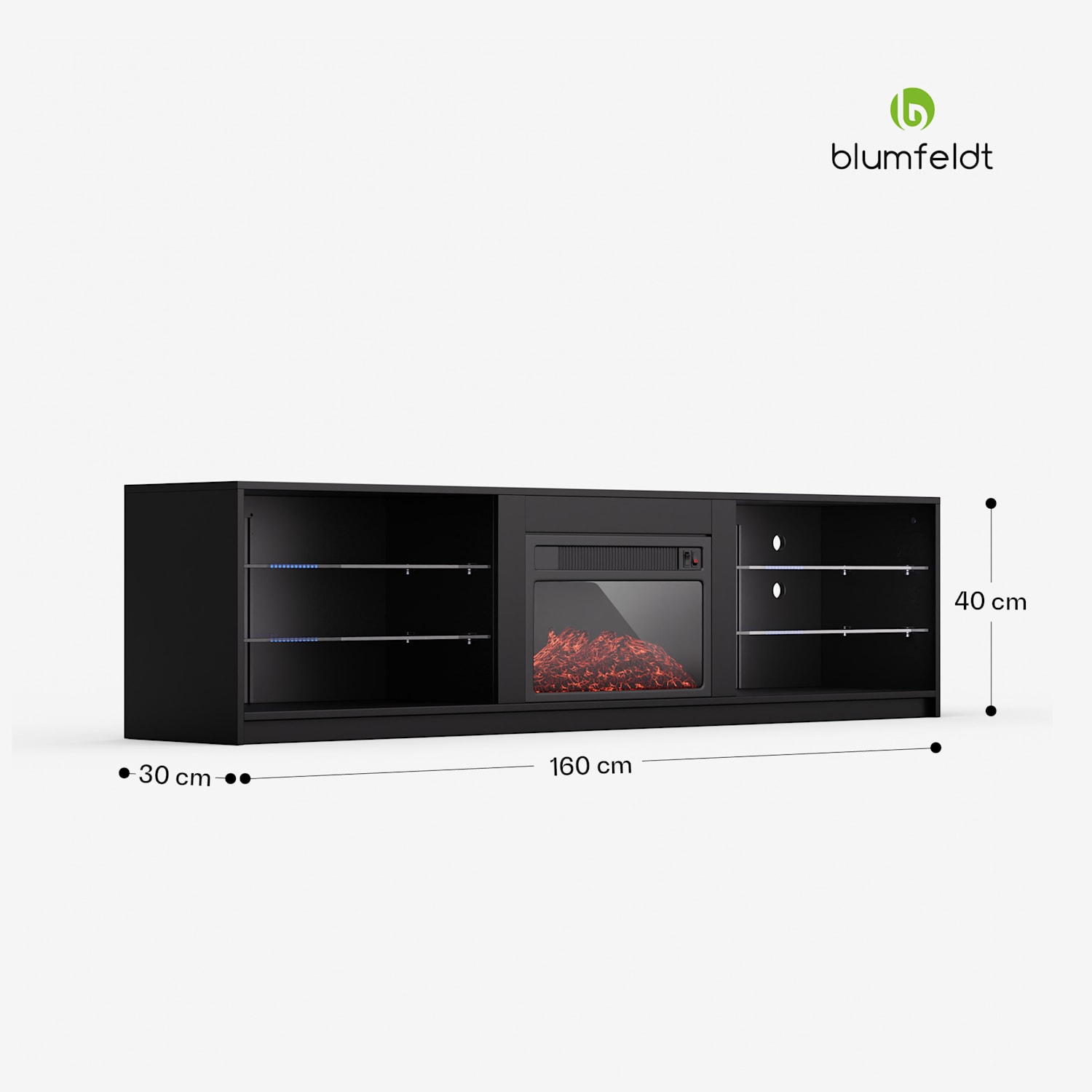 Perth Medium TV-taso televisiotaso sähkötakka, 160 x 40 x 30 cm, LED 160 x 40 x 30 cm | Musta