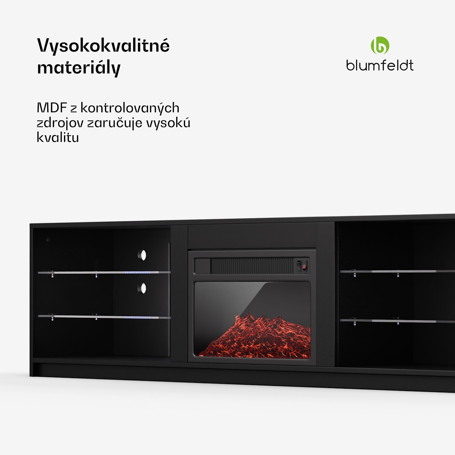 Perth Medium Lowboard TV skrinka s elektrickým krbom, 160 x 40 x 30 cm, LED 160 x 40 x 30 cm | Čierna