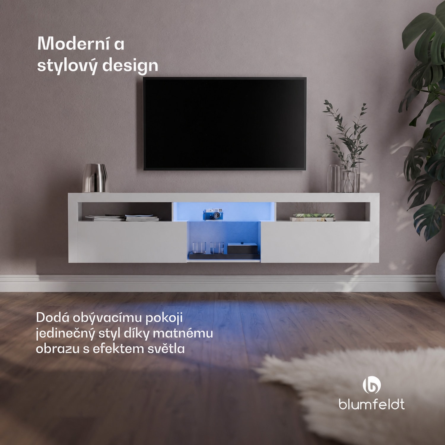 Elgin, TV skříňka, 150 x 30 x 40 cm, LED 150 x 30 x 40 cm | Bílá