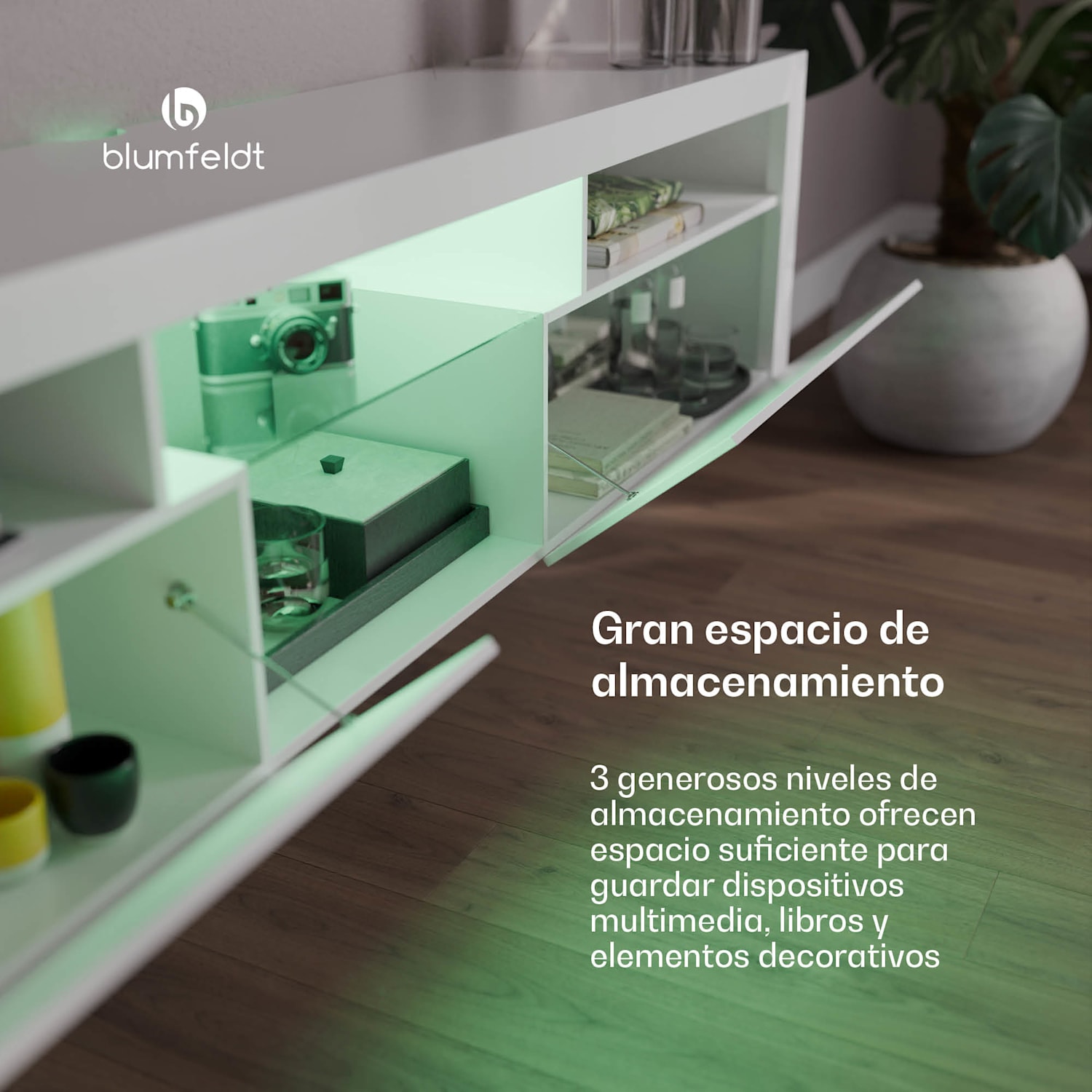 Mueble bajo de TV Elgin 150 x 30 x 40 cm, LED 150 x 30 x 40 cm | Blanco