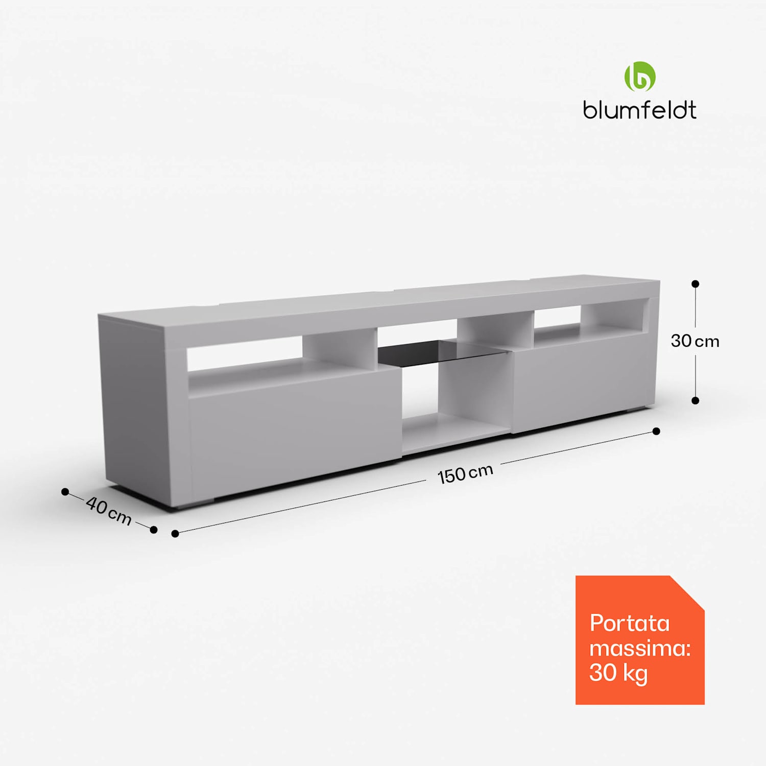 Elgin - Lowboard, mobile porta TV, 150 x 30 x 40 cm, LED 