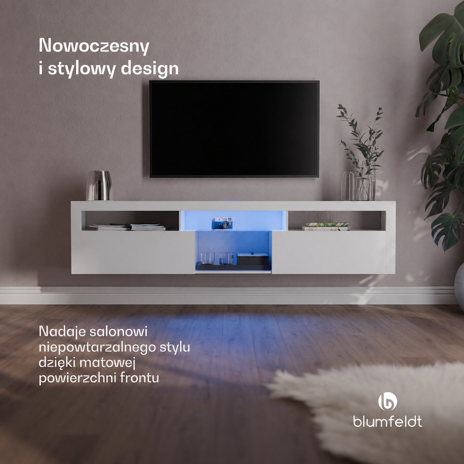Elgin niska szafka pod telewizor, 150 x 30 x 40 cm, LED 150 x 30 x 40 cm | Biały