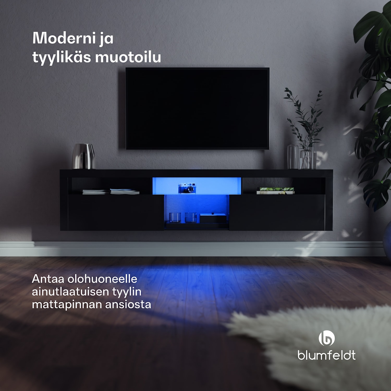 Elgin TV-taso televisiotaso 150 x 30 x 40 cm, LED 150 x 30 x 40 cm | Musta