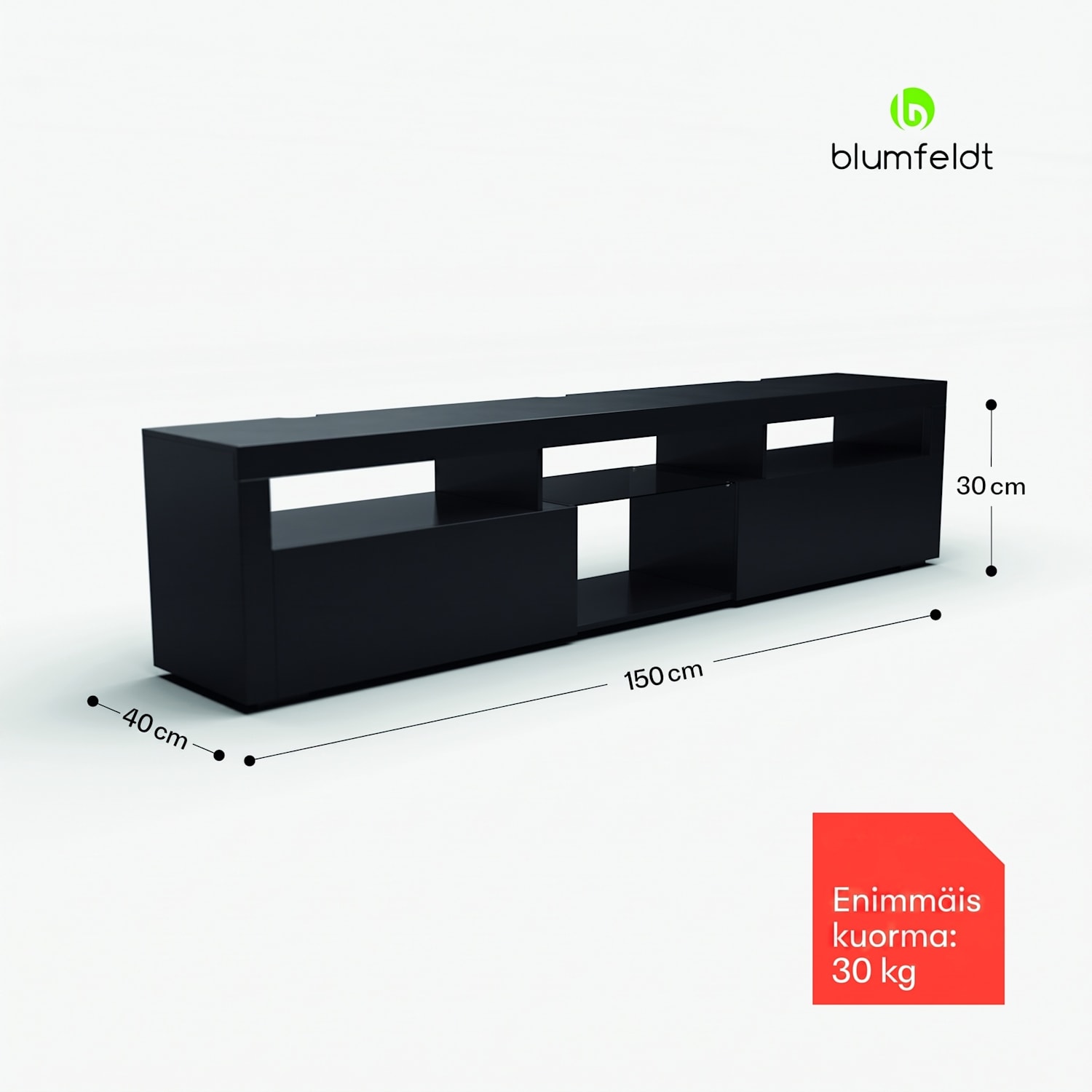 Elgin TV-taso televisiotaso 150 x 30 x 40 cm, LED 150 x 30 x 40 cm | Musta