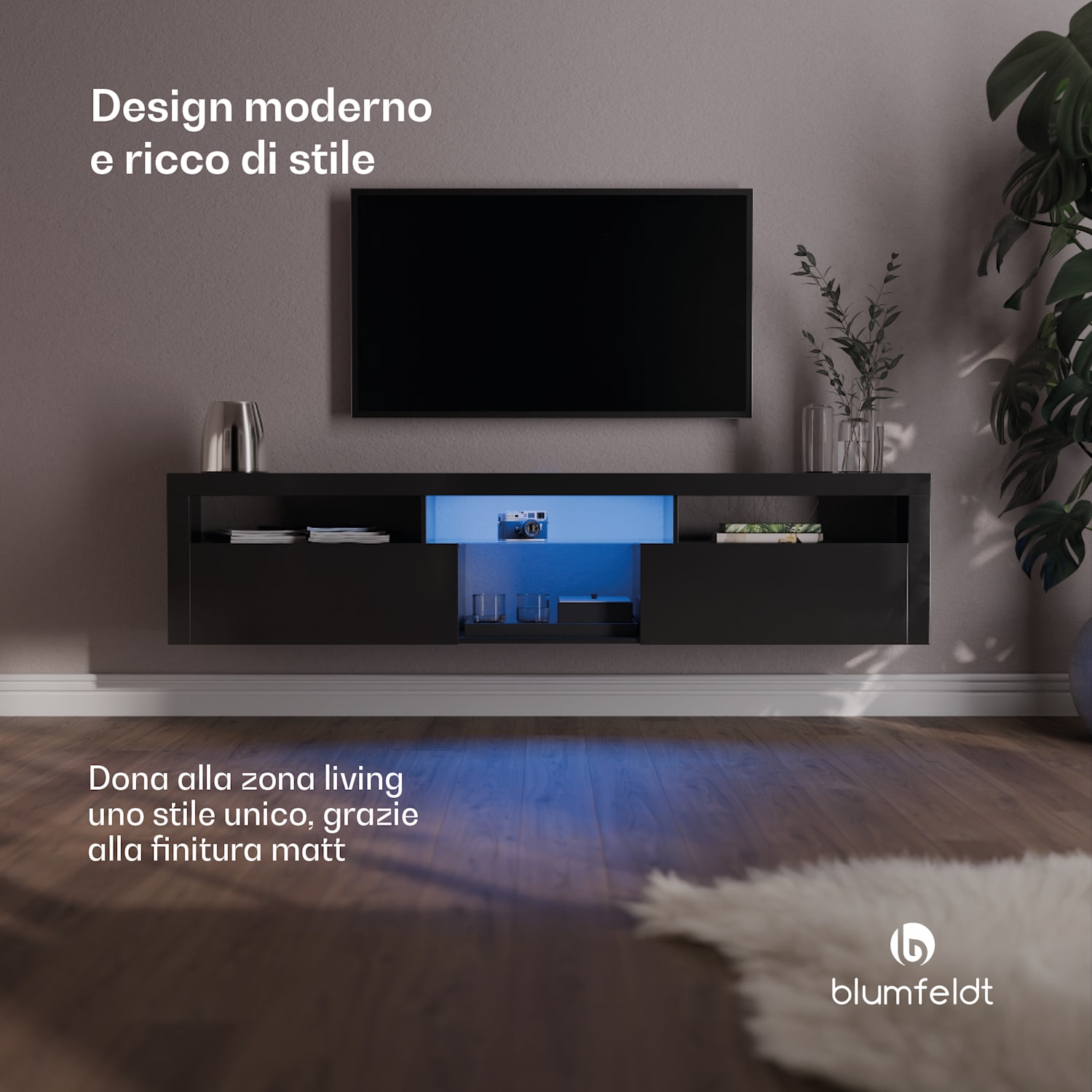 Elgin - Lowboard, mobile porta TV, 150 x 30 x 40 cm, LED 