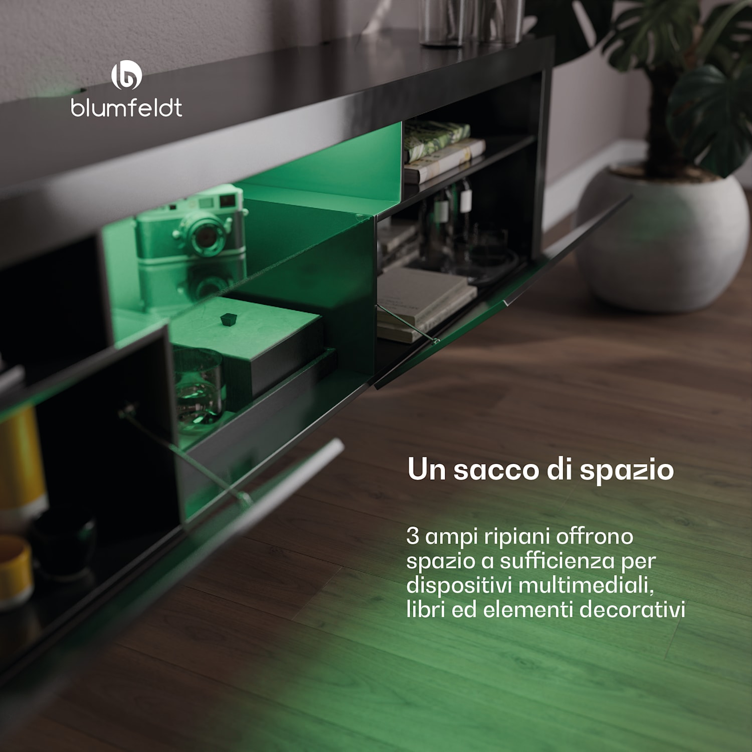 Elgin - Lowboard, mobile porta TV, 150 x 30 x 40 cm, LED 