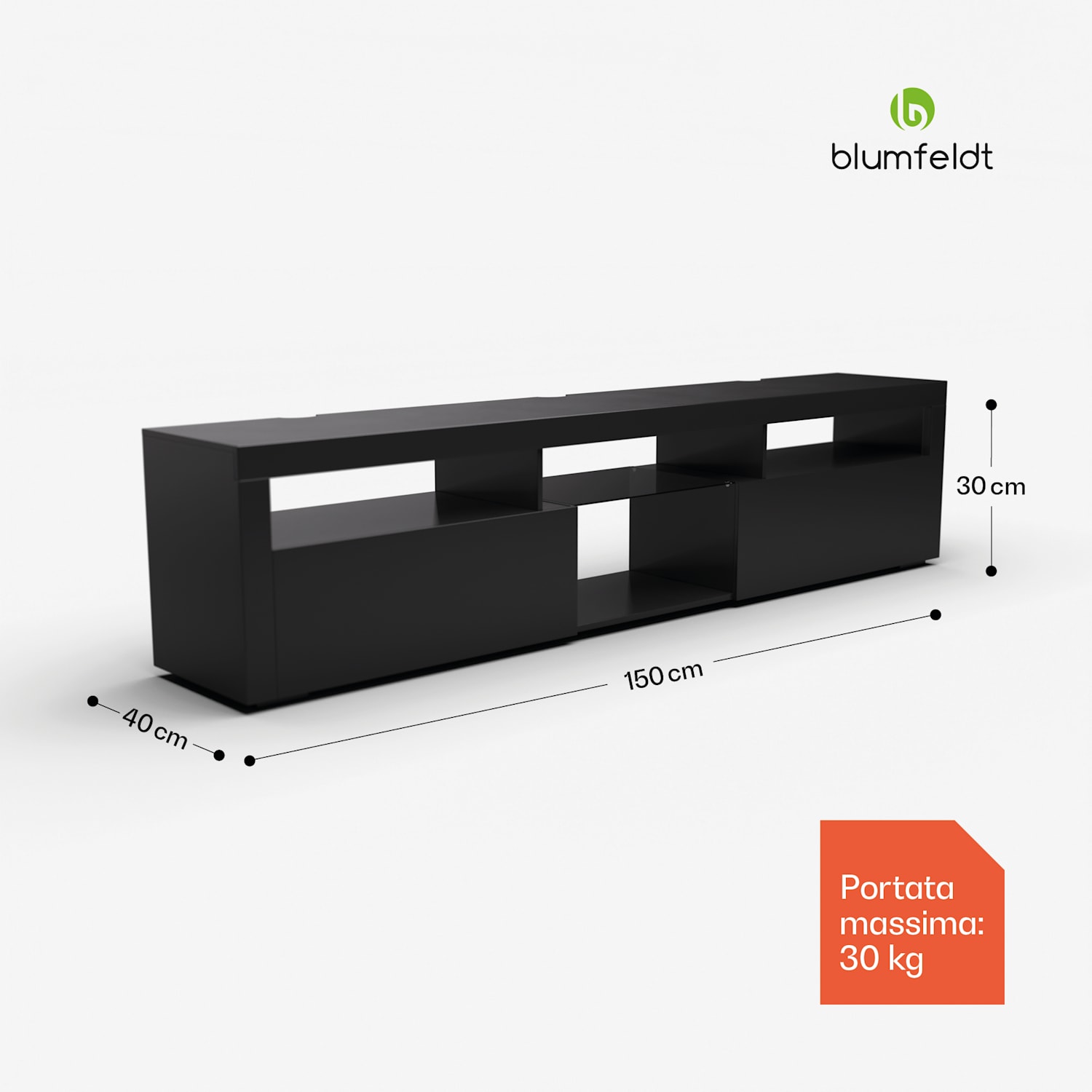 Elgin - Lowboard, mobile porta TV, 150 x 30 x 40 cm, LED 