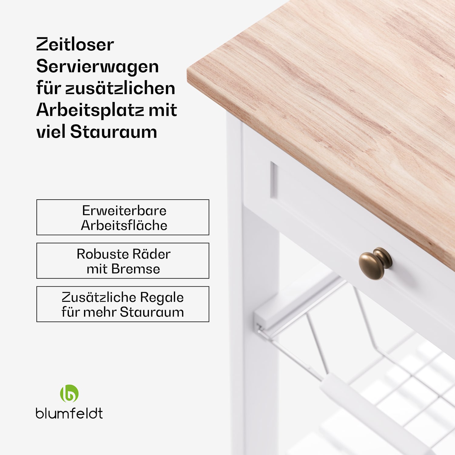 Etsu Servierwagen ausziehbare Arbeitsplatte 1 Schublade  