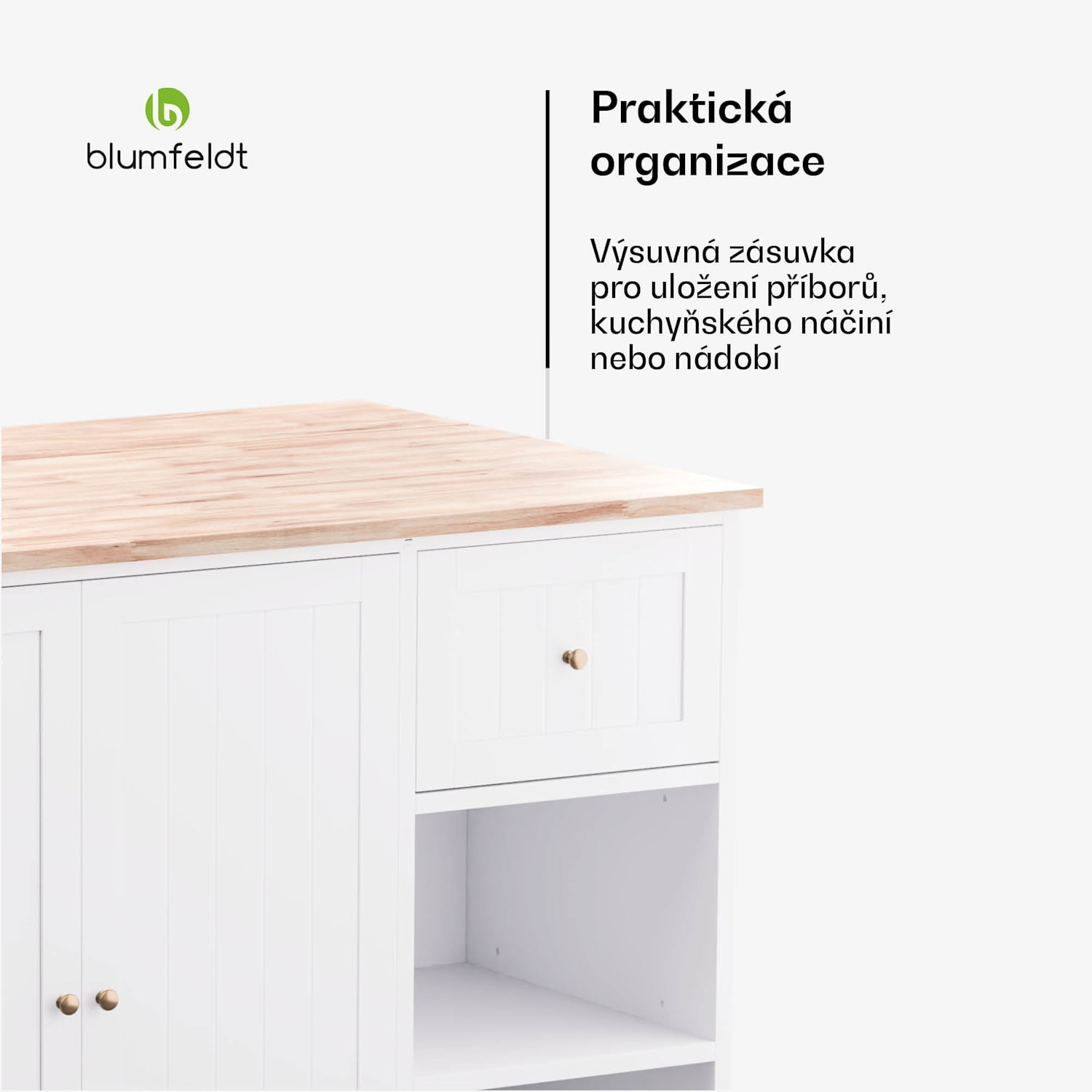 Etsu, servírovací vozík, výsuvná pracovní deska, 2 zásuvky, 2 dvířka, 2 police, kolečka s parkovací brzdou, úložný prostor, snadné čištění 