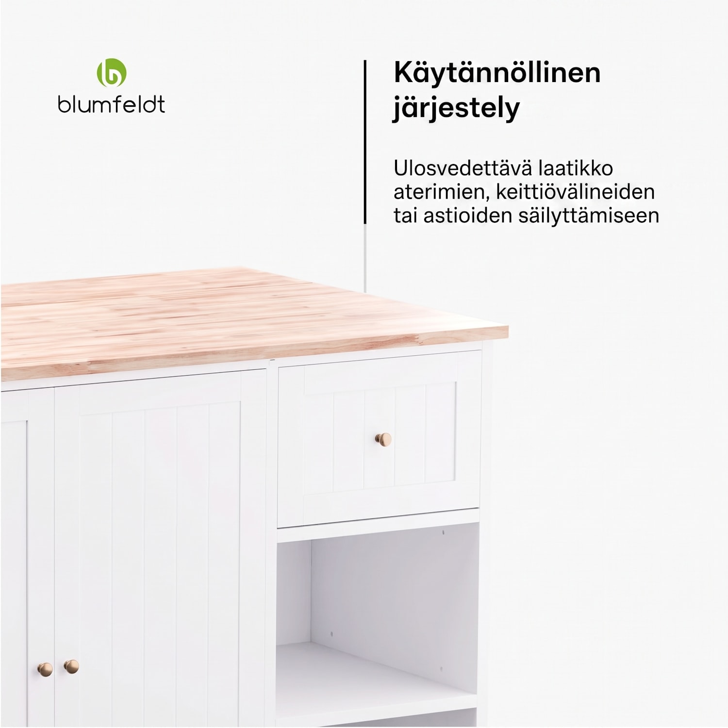 Etsu tarjoiluvaunu laajennettava työskentelytaso 2 laatikkoa 2 ovea 2 hyllyä pyörät jarrulla 