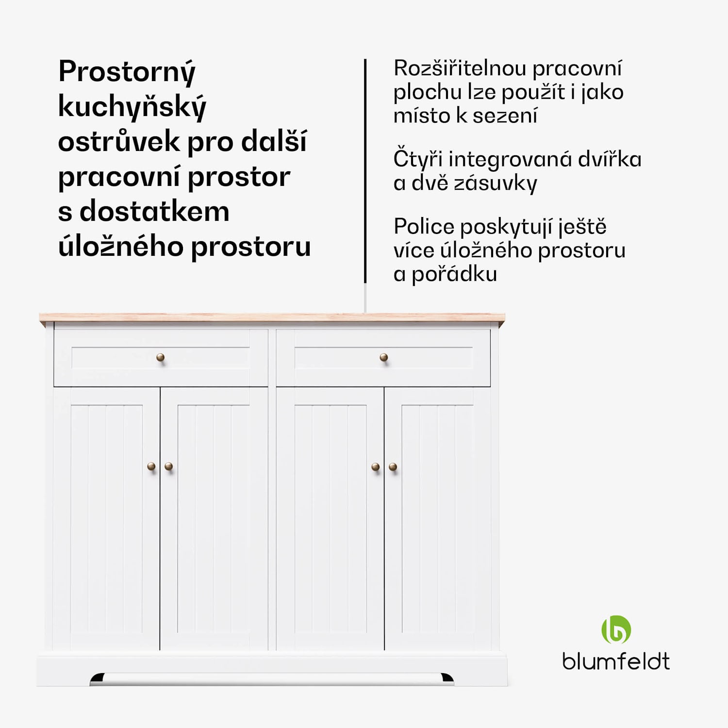 Etsu, kuchyňský ostrůvek, výsuvná pracovní deska, 2 zásuvky, 4 dvířka, lze použít jako jídelní stůl, úložný prostor, snadno se čistí 