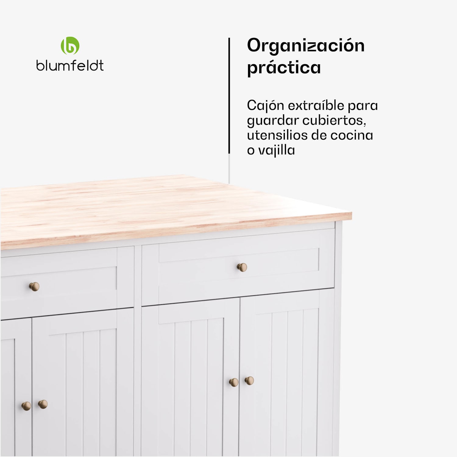 Etsu isla de cocina encimera extensible 2 cajones 4 puertas como mesa de comedor  