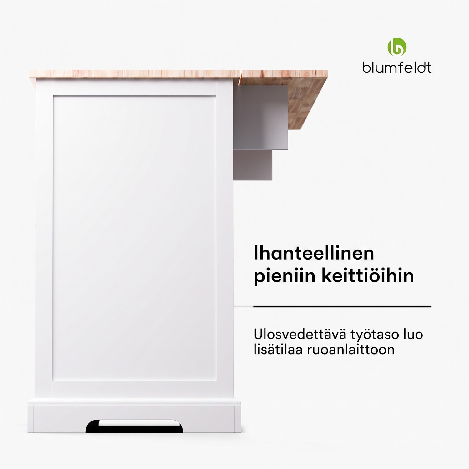 Etsu keittiösaareke laajennettava työskentelytaso 2 laatikkoa 4 ovea voidaan käyttää ruokapöytänä  