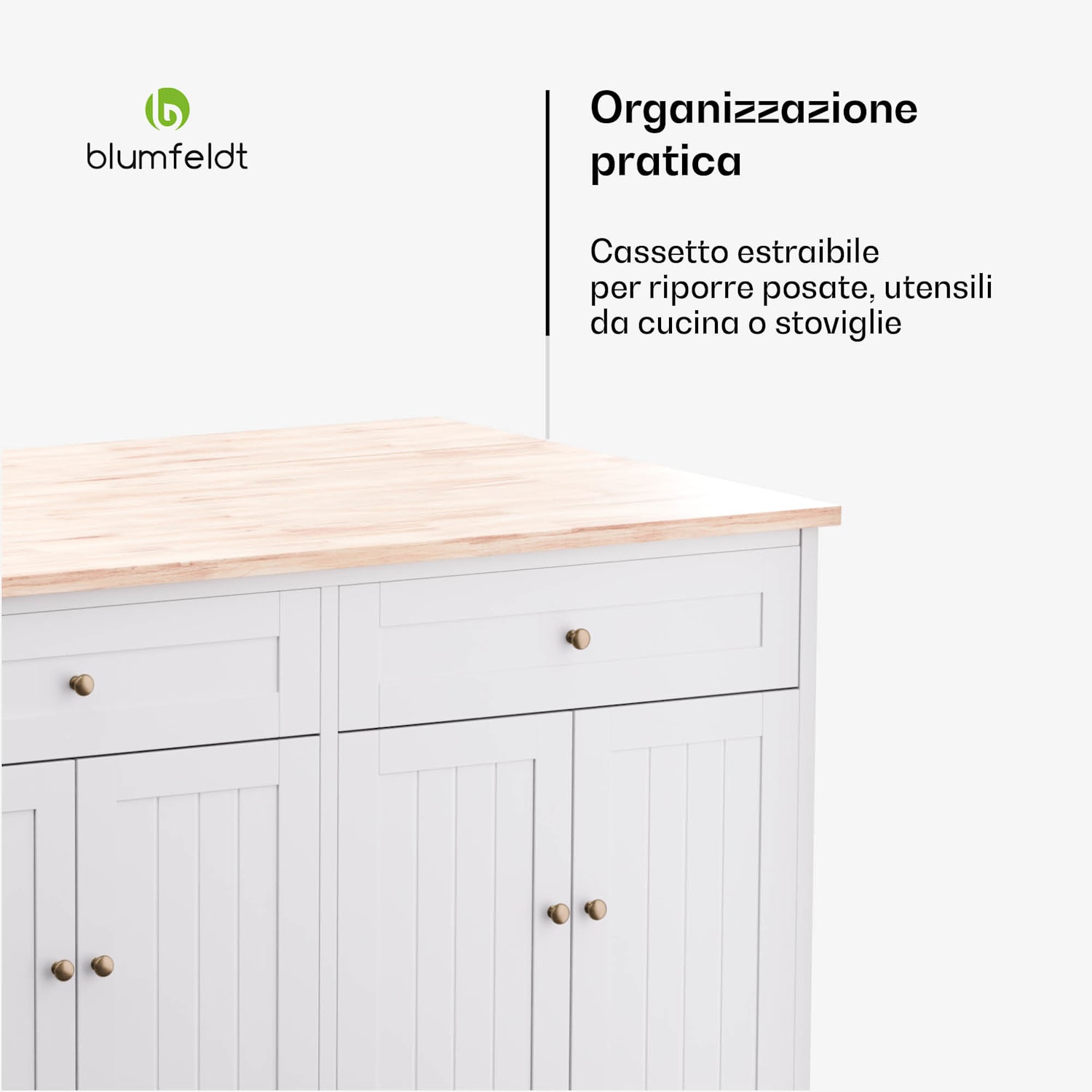 Etsu - Isola da cucina, piano di lavoro estraibile, 2 cassetti, 4 ante, utilizzabile come tavolo da pranzo  