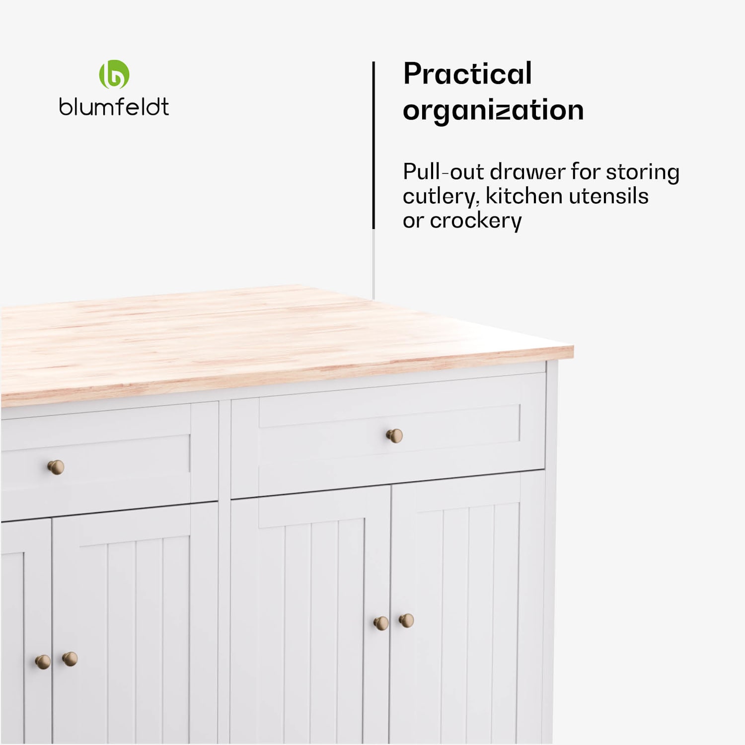 Etsu keukeneiland uitschuifbaar werkblad 2 schuiflades 4 deurtjes geschikt als eettafel  