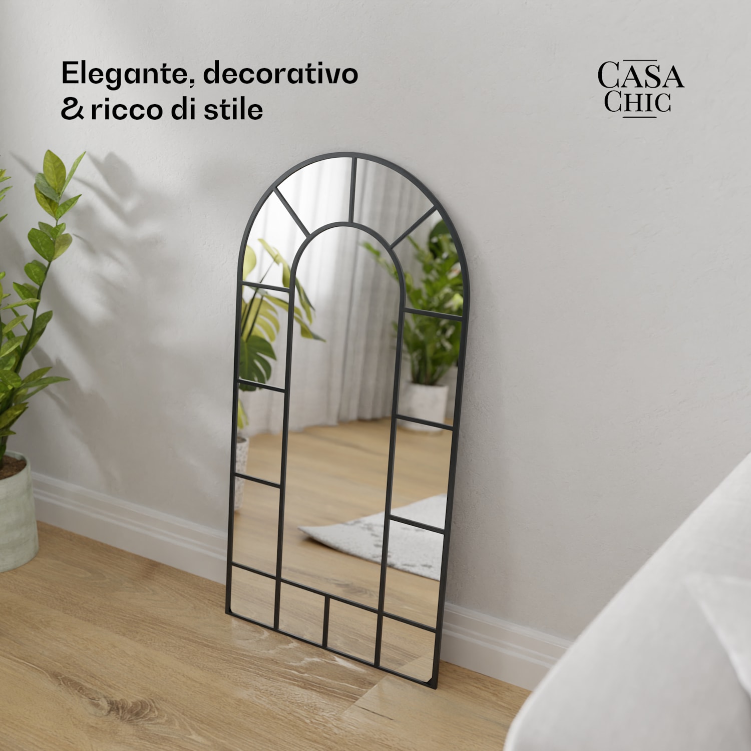 Archway - Specchio a parete dal design francese, cornice in alluminio, 46 x 86 cm 46 × 86 cm | Nero