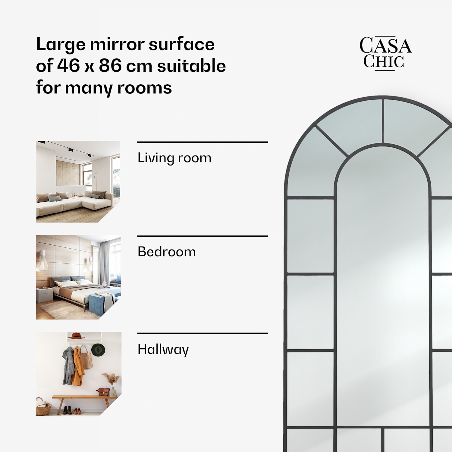 Archway francosko stensko ogledalo, okvir iz aluminija, 46 x 86 cm 