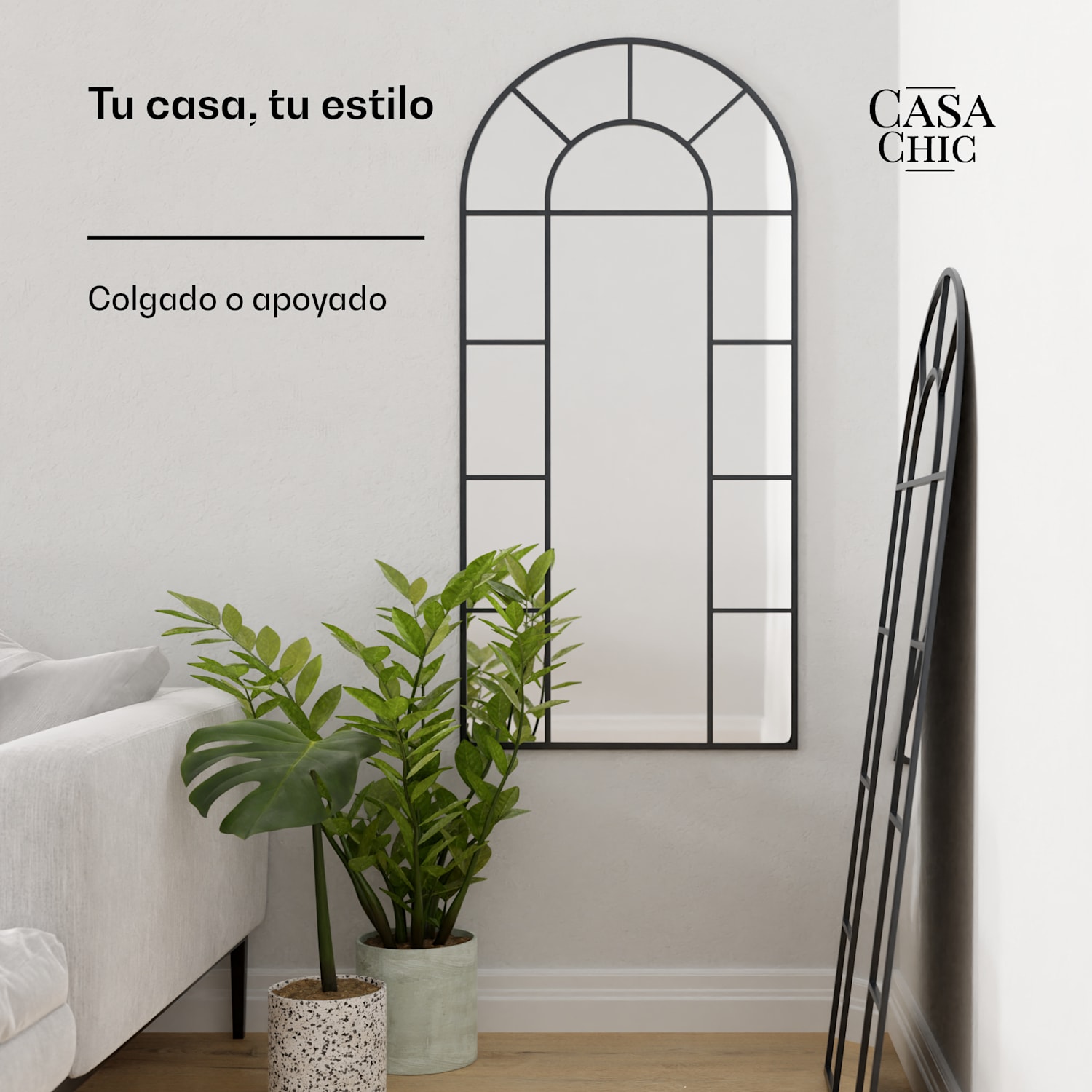 Espejo de pared francés Archway marco de aluminio 57 x 120 cm