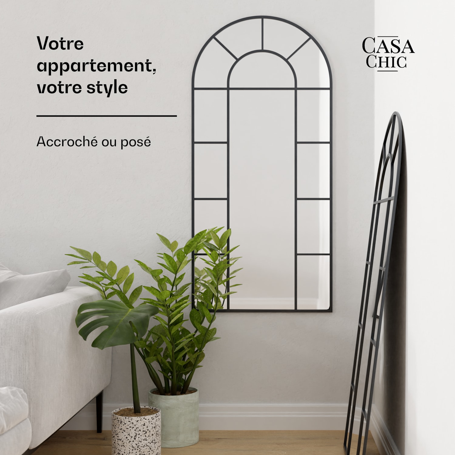 Archway Franse wandspiegel aluminium lijst 57 × 120 cm