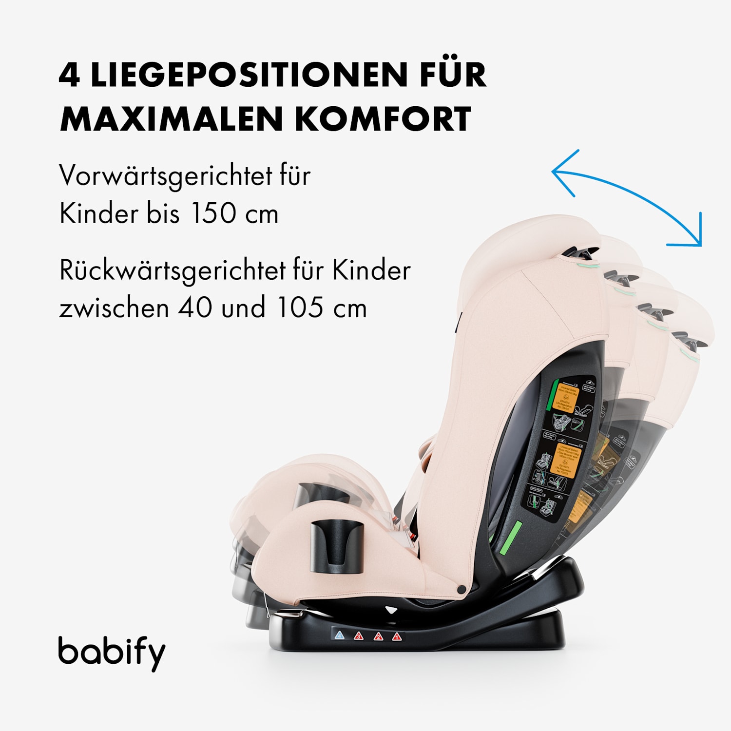 3-in-1-Autokindersitz für 40 bis 150 cm Körpergröße UN ECE R 129 Reboarder mit drei Neigungswinkeln 