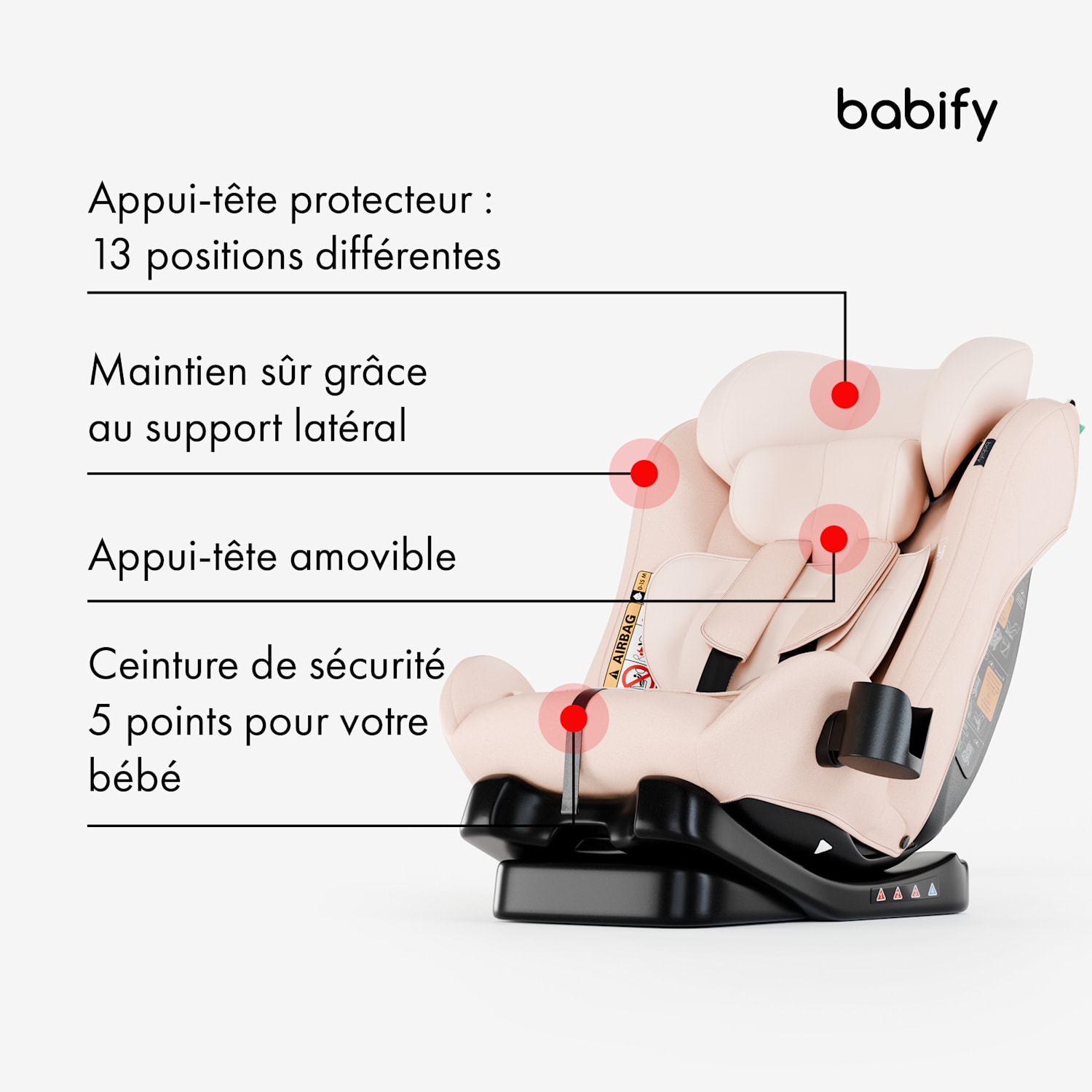 Siège auto 3 en 1 pour tailles de 40 à 150 cm certifié selon UN ECE R 129 dos à la route à trois angles d'inclinaison 