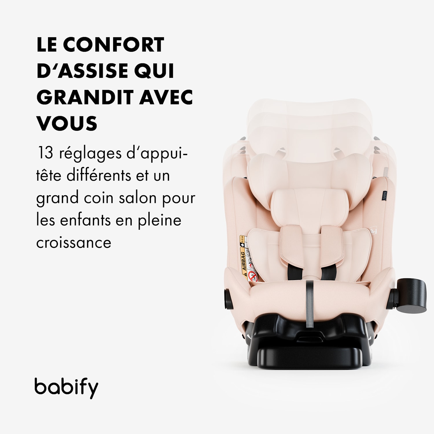 Siège auto 3 en 1 pour tailles de 40 à 150 cm certifié selon UN ECE R 129 dos à la route à trois angles d'inclinaison 