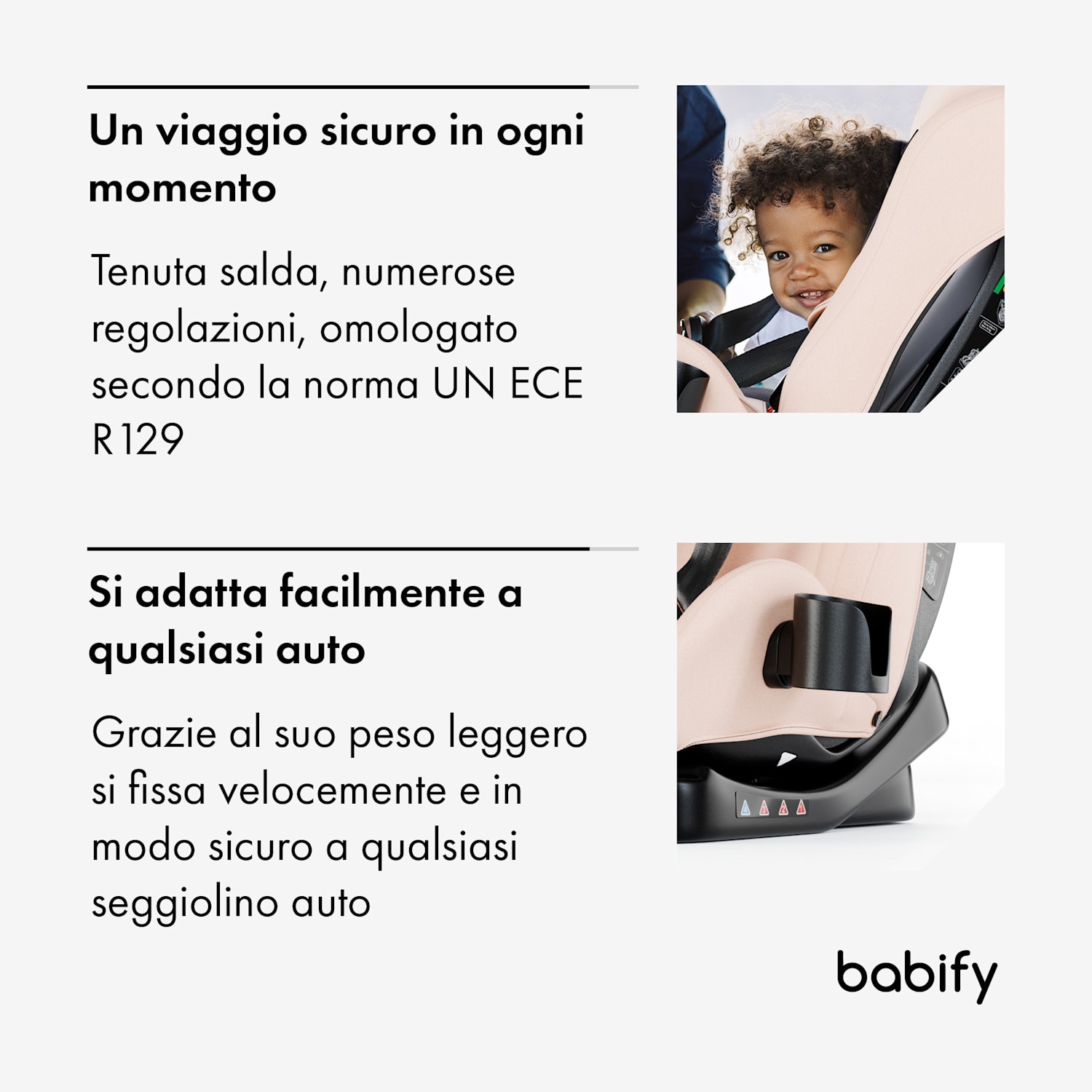 Seggiolino per auto 3 in 1, statura da 40 a 150 cm, certificato UN ECE R 129, reboarder con tre inclinazioni 