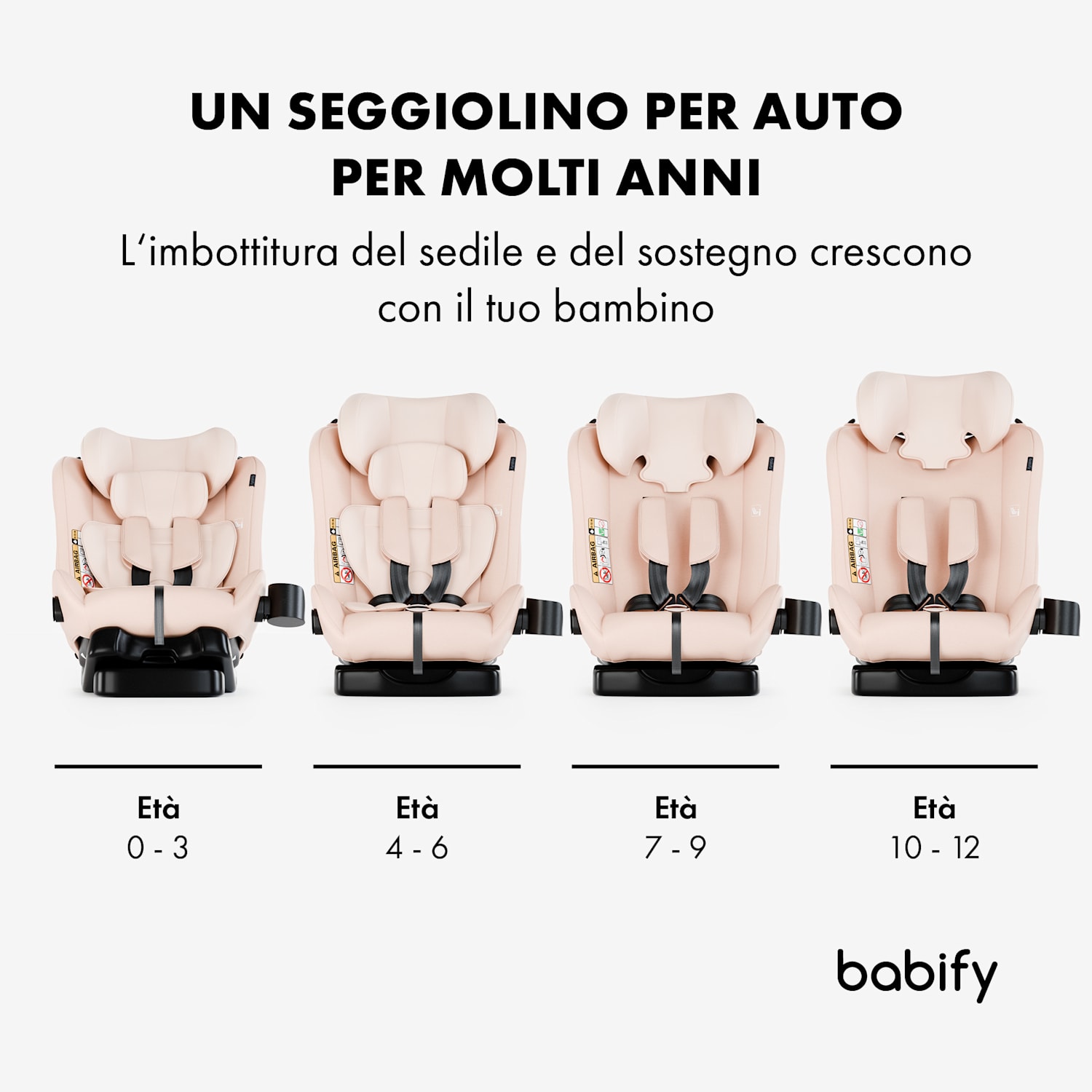 Seggiolino per auto 3 in 1, statura da 40 a 150 cm, certificato UN ECE R 129, reboarder con tre inclinazioni 