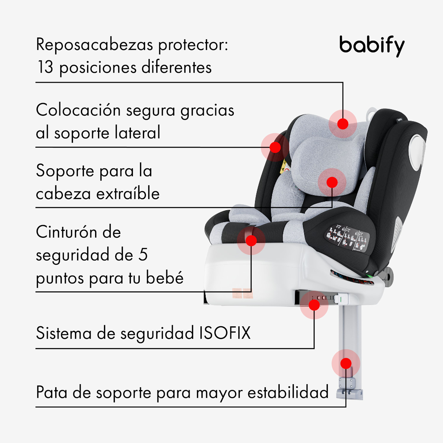 Silla de coche para niños giratoria Onboard 360° con pata de apoyo para 40 - 150 cm de altura corporal con sistema ISOFIX y sistema de arnés de 5 puntos ECE R129 