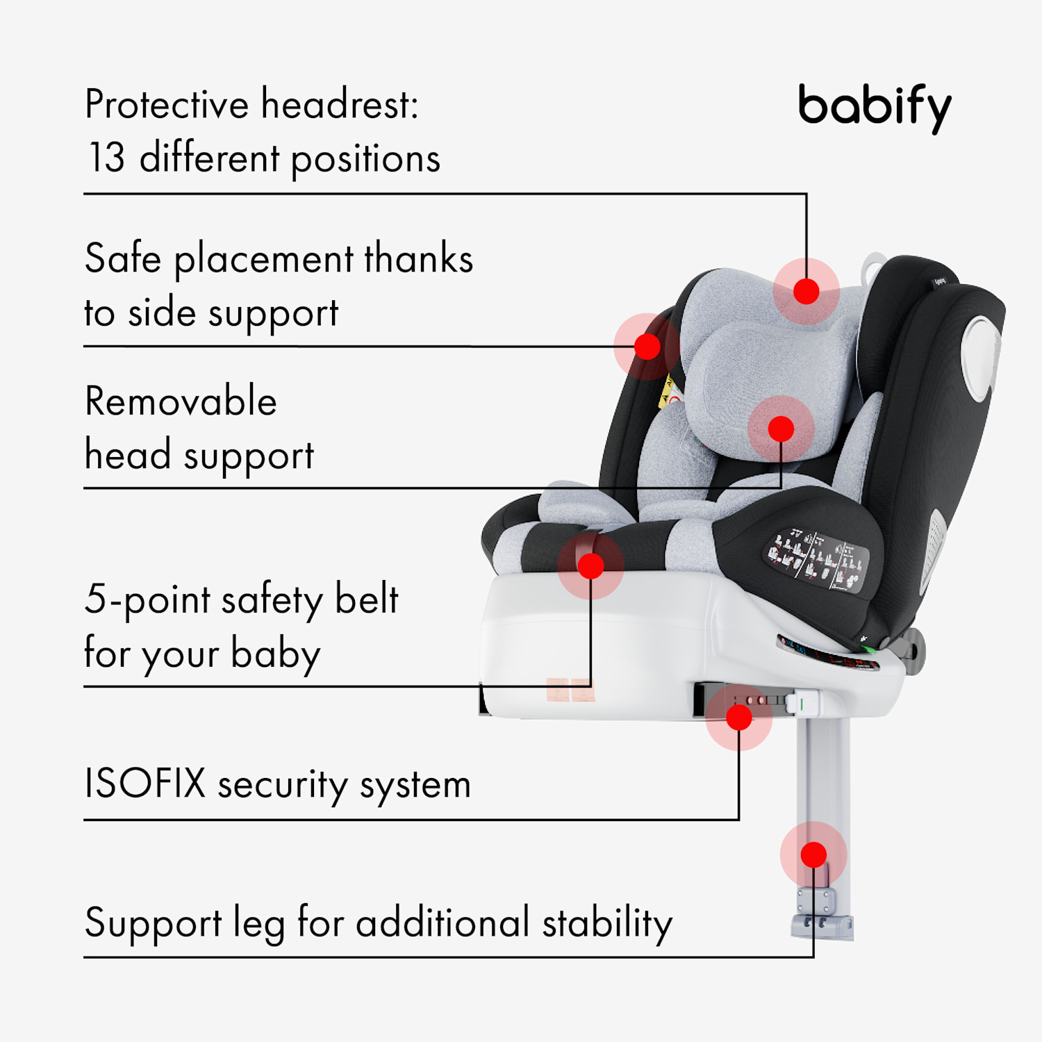 Auto-Kindersitz 360° com suporte ajustável 40–150cm, sistema ISOFIX, cinto de 5 pontos ECE R129 