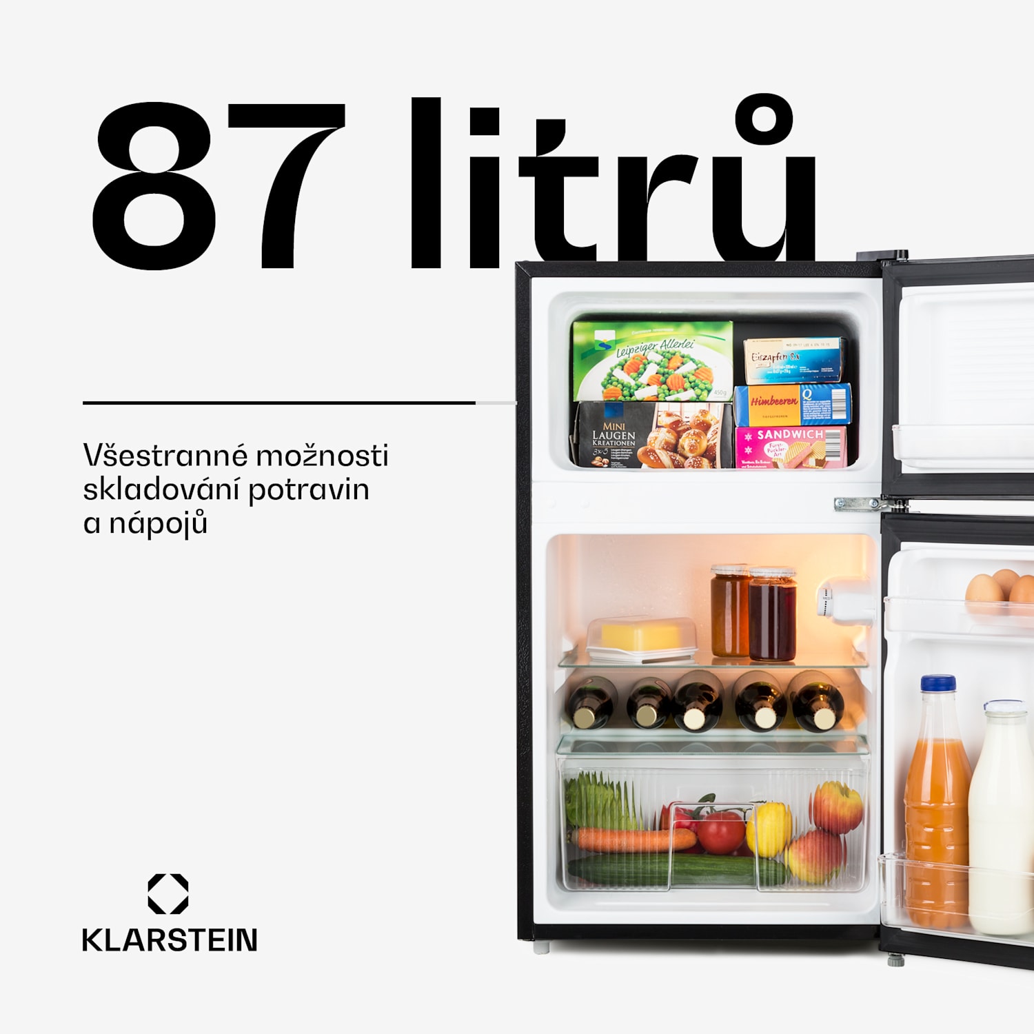 Big Daddy Cool, kombinovaná lednice, 61 l/26 l, 40 dB, energetická třída F, černá 